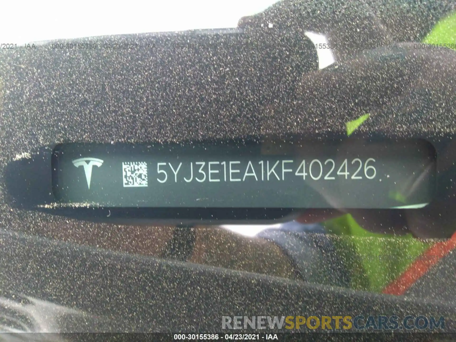 9 Photograph of a damaged car 5YJ3E1EA1KF402426 TESLA MODEL 3 2019