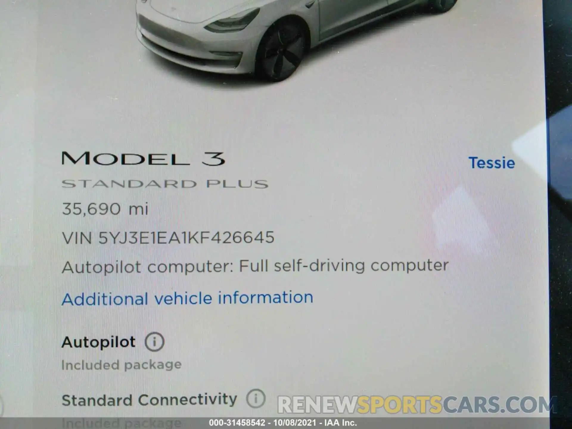 7 Photograph of a damaged car 5YJ3E1EA1KF426645 TESLA MODEL 3 2019