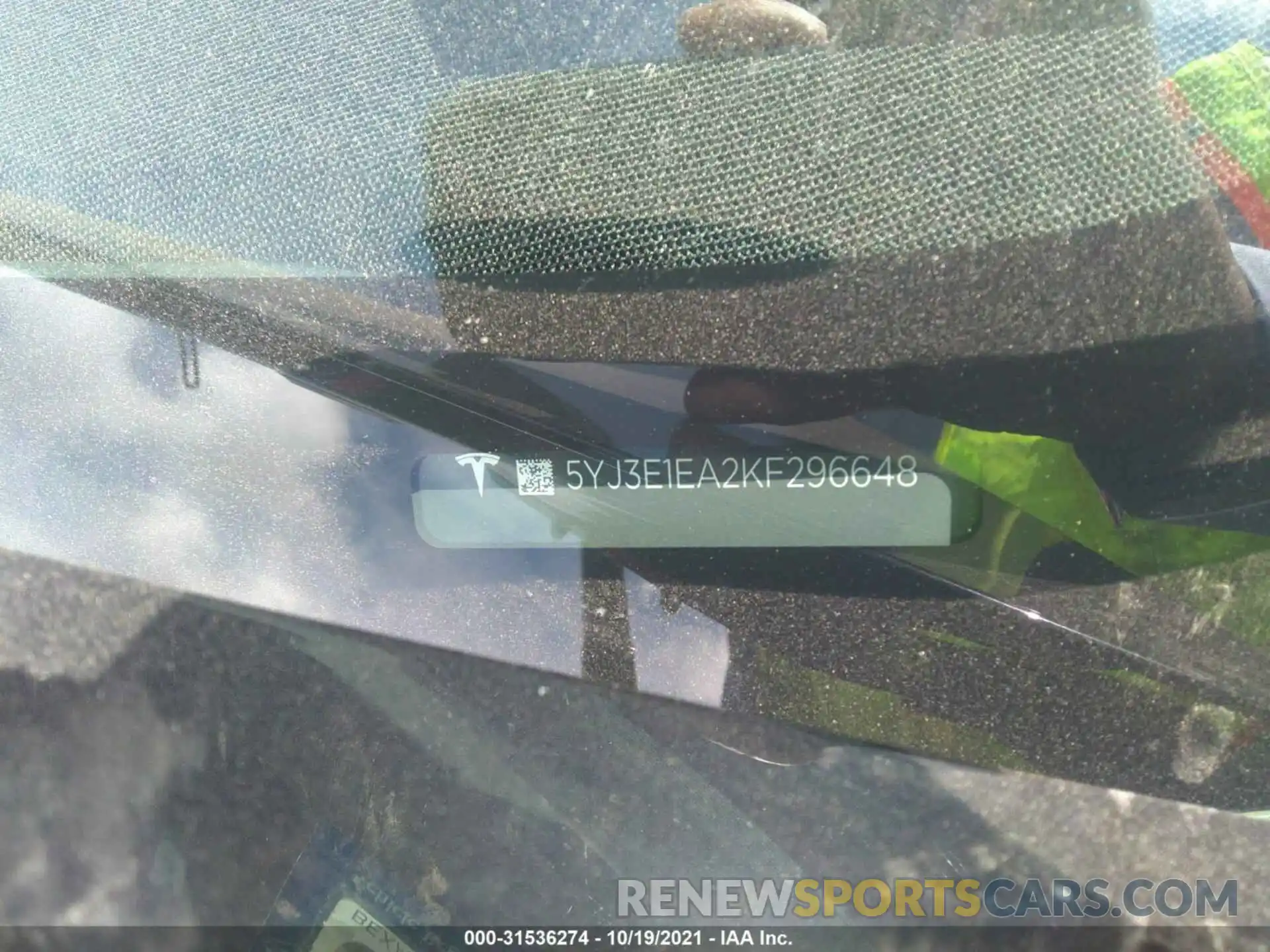 9 Photograph of a damaged car 5YJ3E1EA2KF296648 TESLA MODEL 3 2019