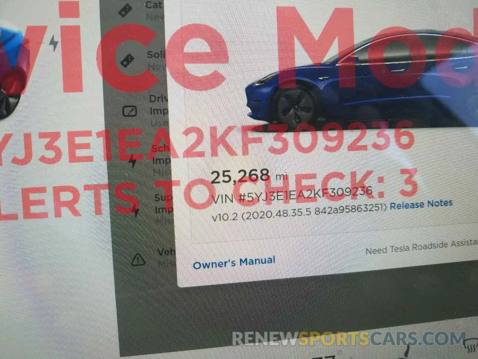 8 Photograph of a damaged car 5YJ3E1EA2KF309236 TESLA MODEL 3 2019