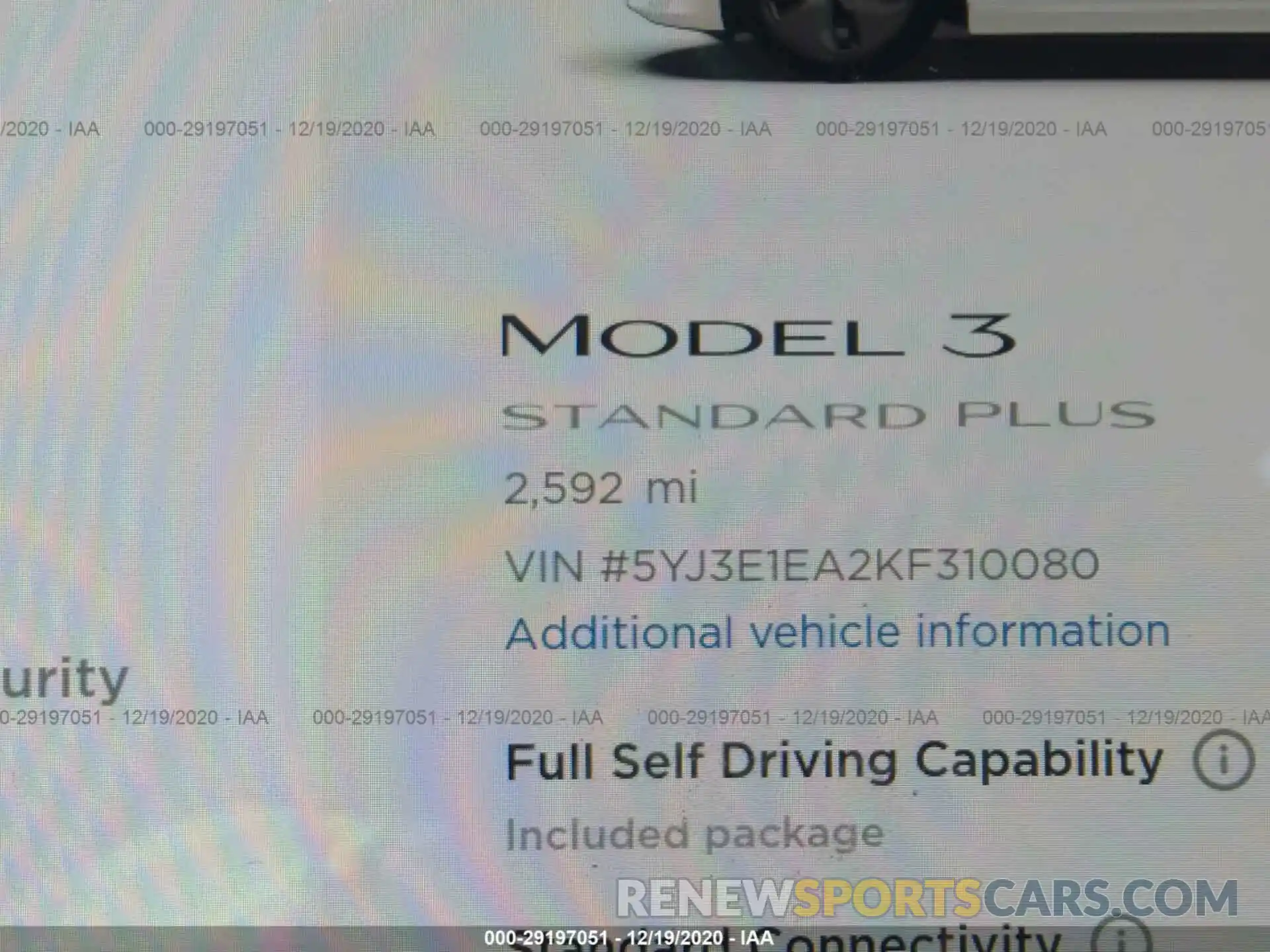 7 Photograph of a damaged car 5YJ3E1EA2KF310080 TESLA MODEL 3 2019