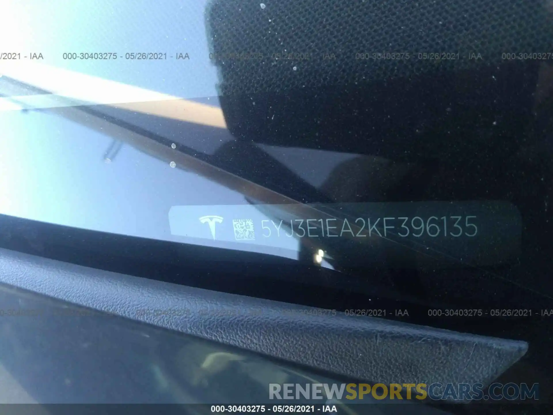 9 Photograph of a damaged car 5YJ3E1EA2KF396135 TESLA MODEL 3 2019