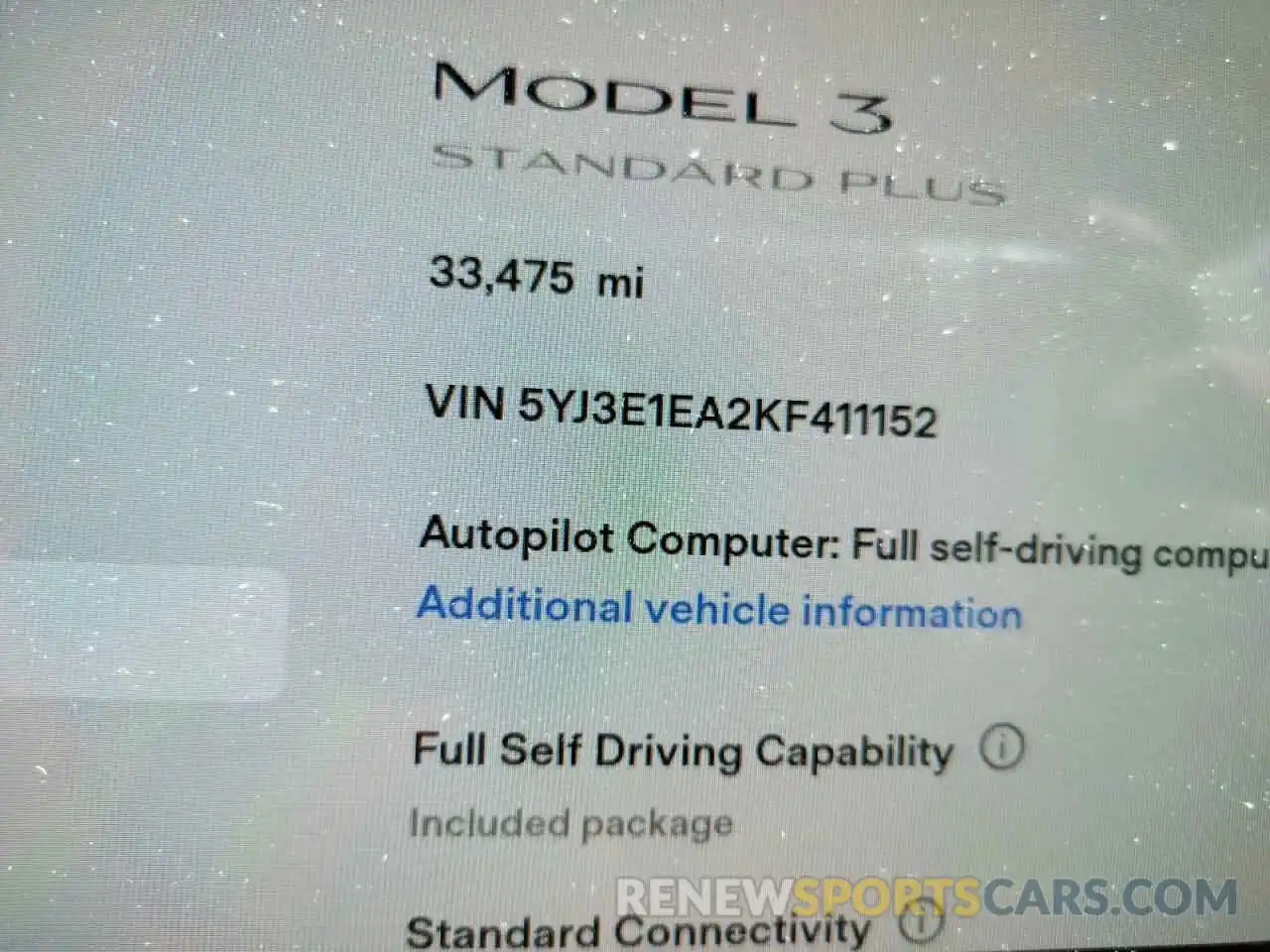 8 Photograph of a damaged car 5YJ3E1EA2KF411152 TESLA MODEL 3 2019