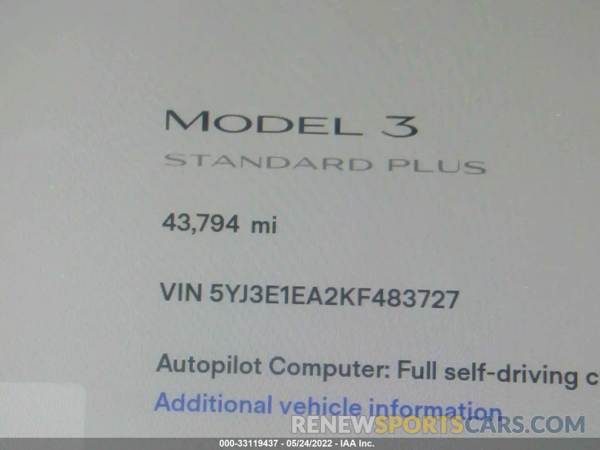 7 Photograph of a damaged car 5YJ3E1EA2KF483727 TESLA MODEL 3 2019