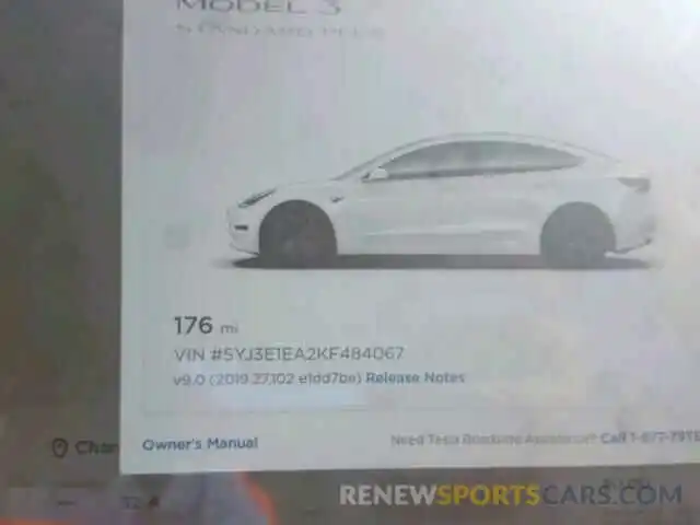 8 Photograph of a damaged car 5YJ3E1EA2KF484067 TESLA MODEL 3 2019