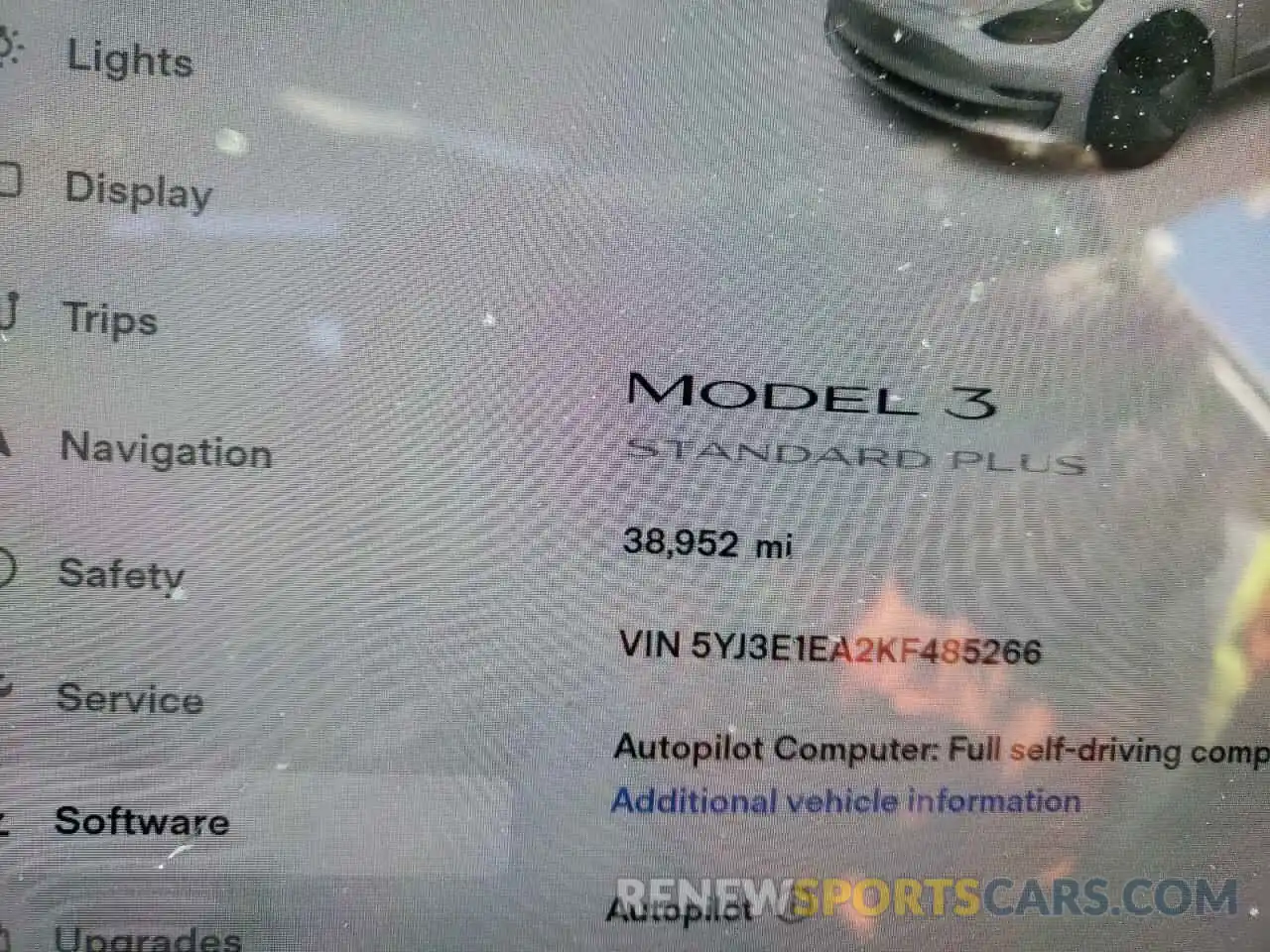 8 Photograph of a damaged car 5YJ3E1EA2KF485266 TESLA MODEL 3 2019