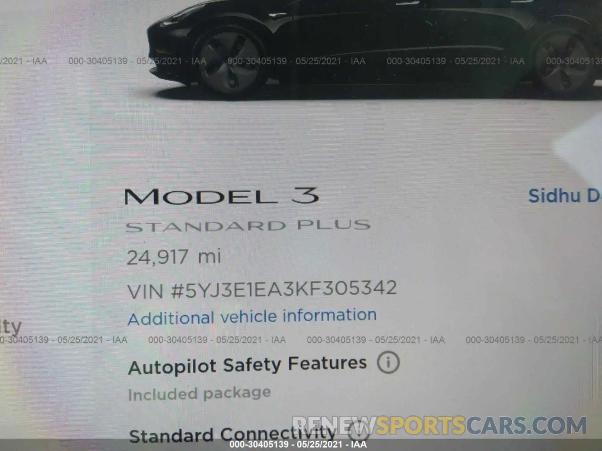 7 Фотография поврежденного автомобиля 5YJ3E1EA3KF305342 TESLA MODEL 3 2019