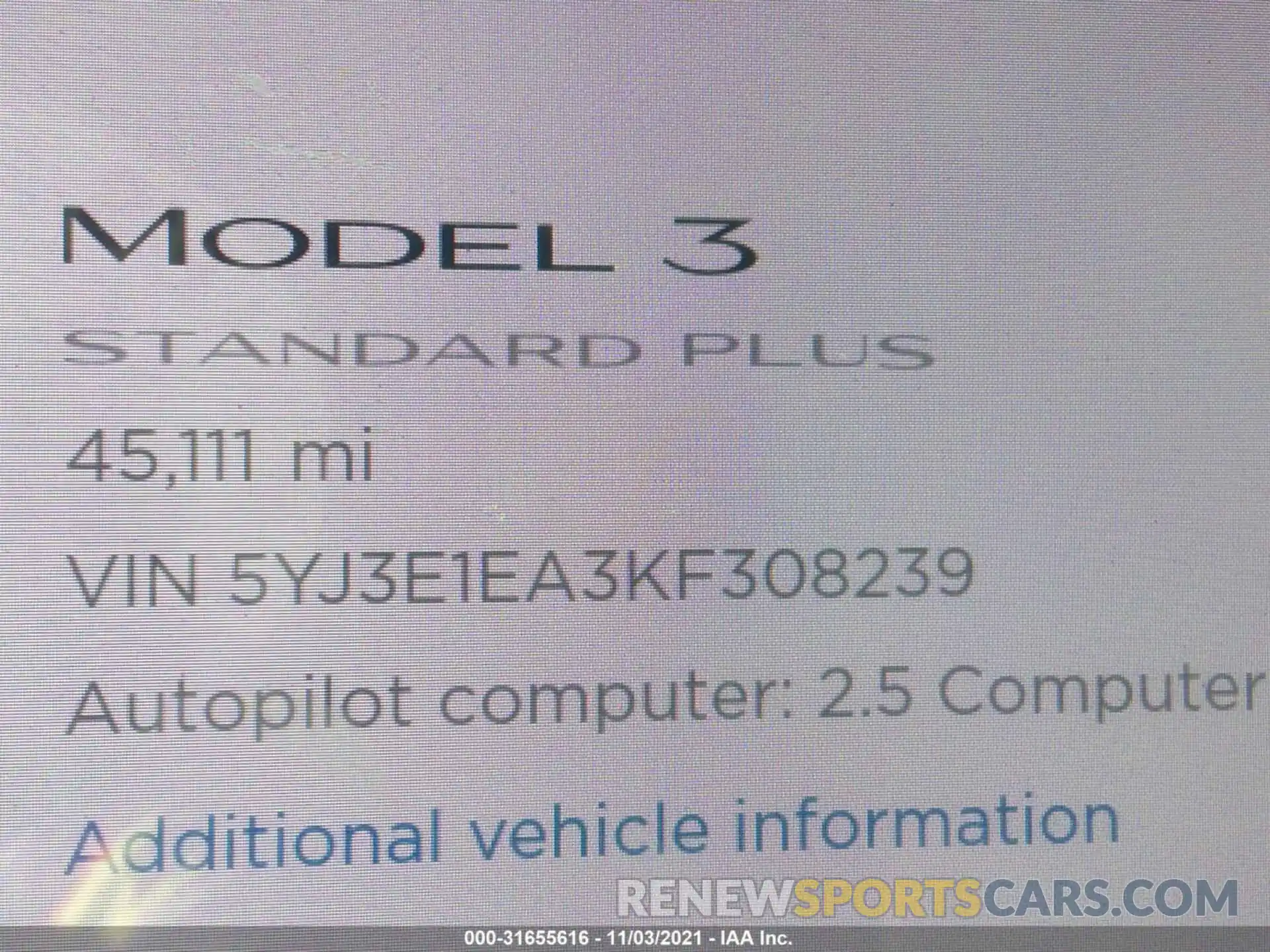 7 Фотография поврежденного автомобиля 5YJ3E1EA3KF308239 TESLA MODEL 3 2019