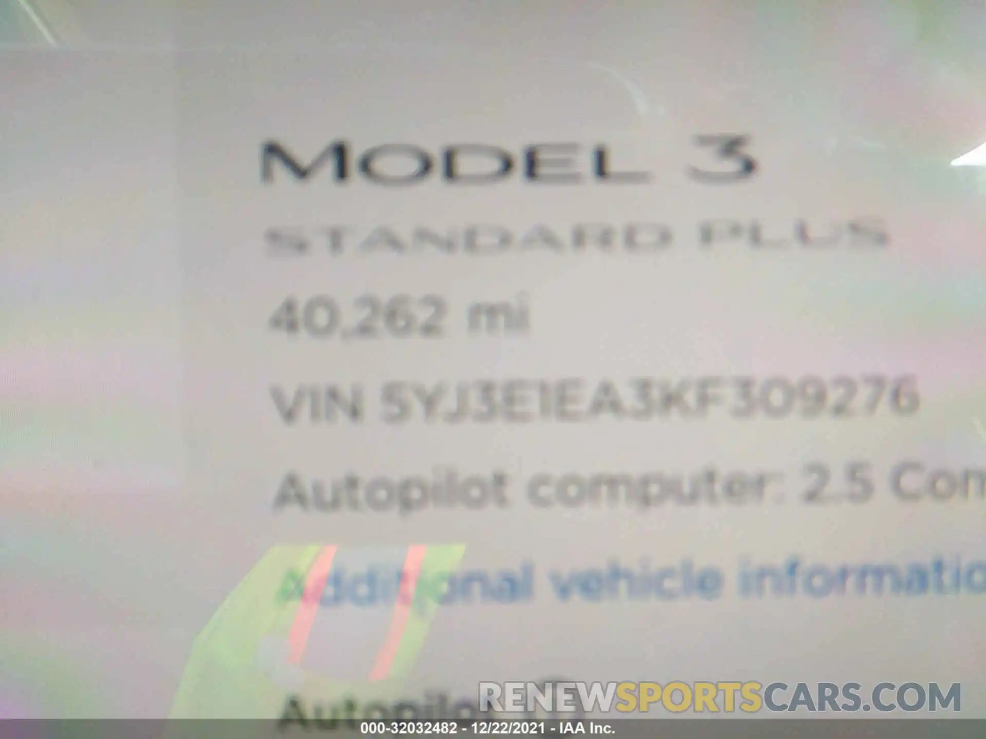 7 Photograph of a damaged car 5YJ3E1EA3KF309276 TESLA MODEL 3 2019