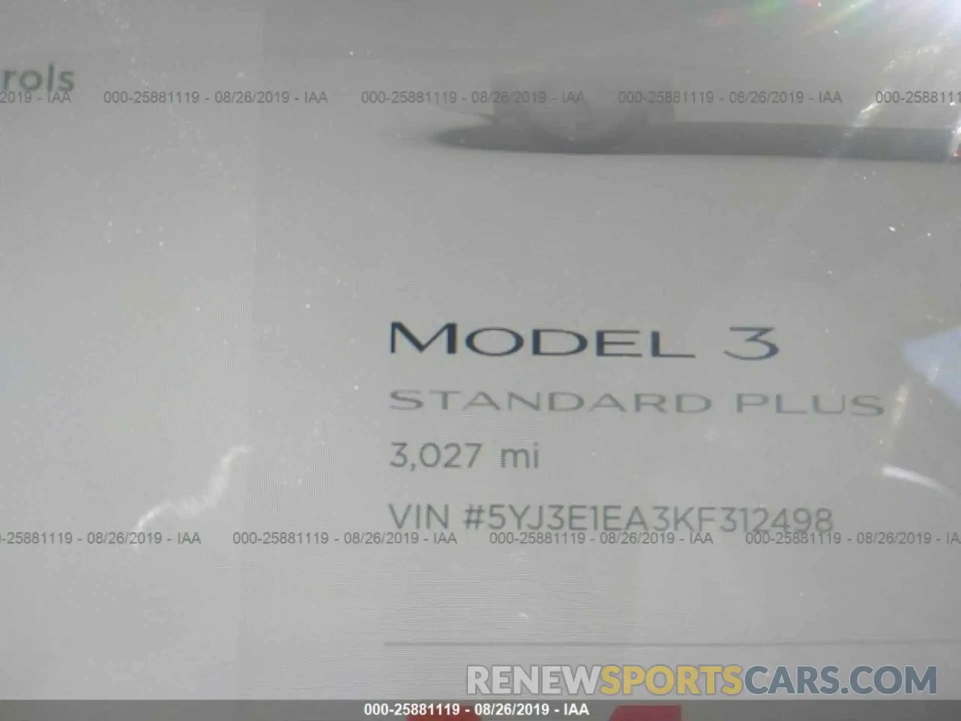 7 Photograph of a damaged car 5YJ3E1EA3KF312498 TESLA MODEL 3 2019