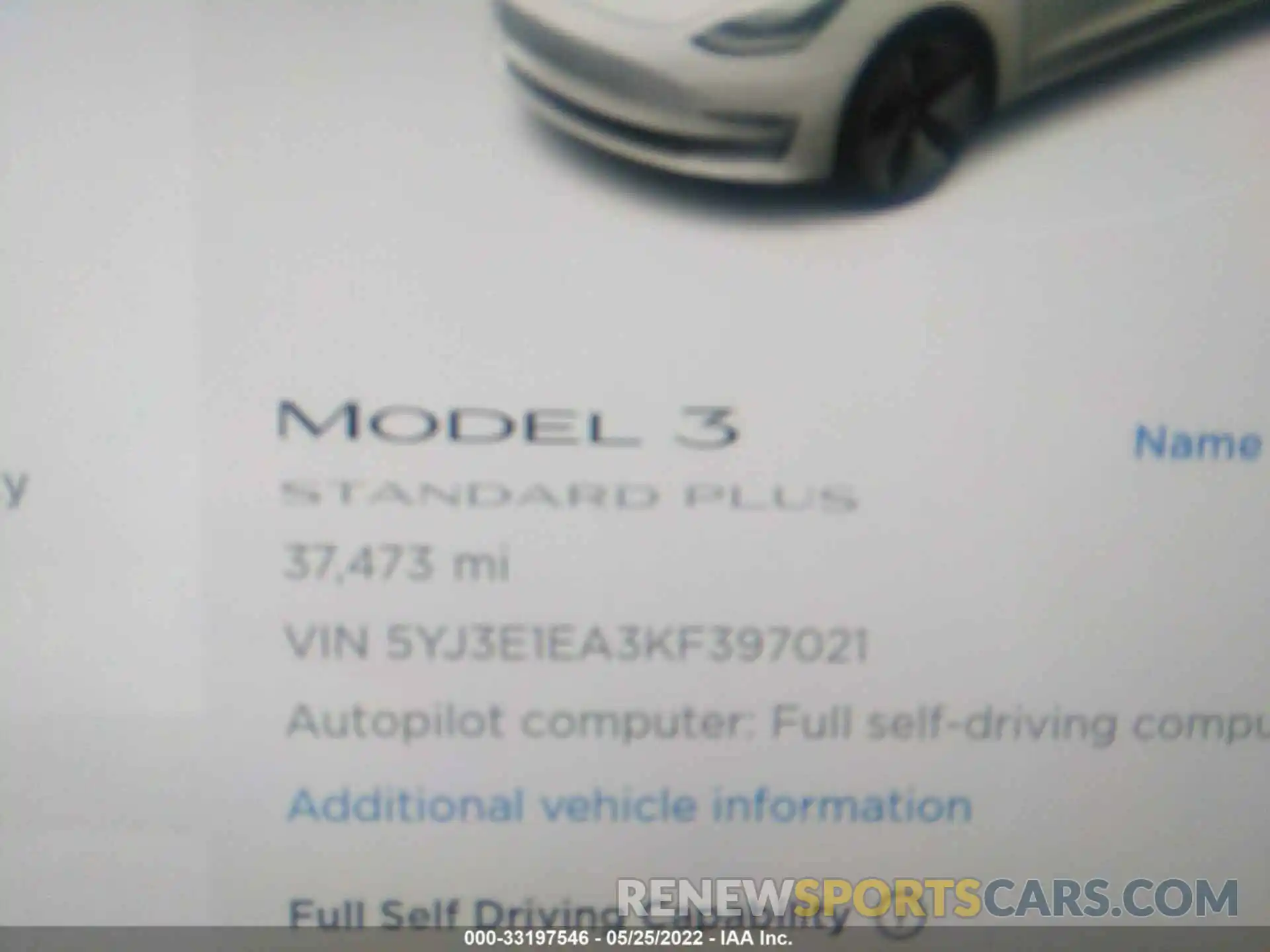 7 Фотография поврежденного автомобиля 5YJ3E1EA3KF397021 TESLA MODEL 3 2019