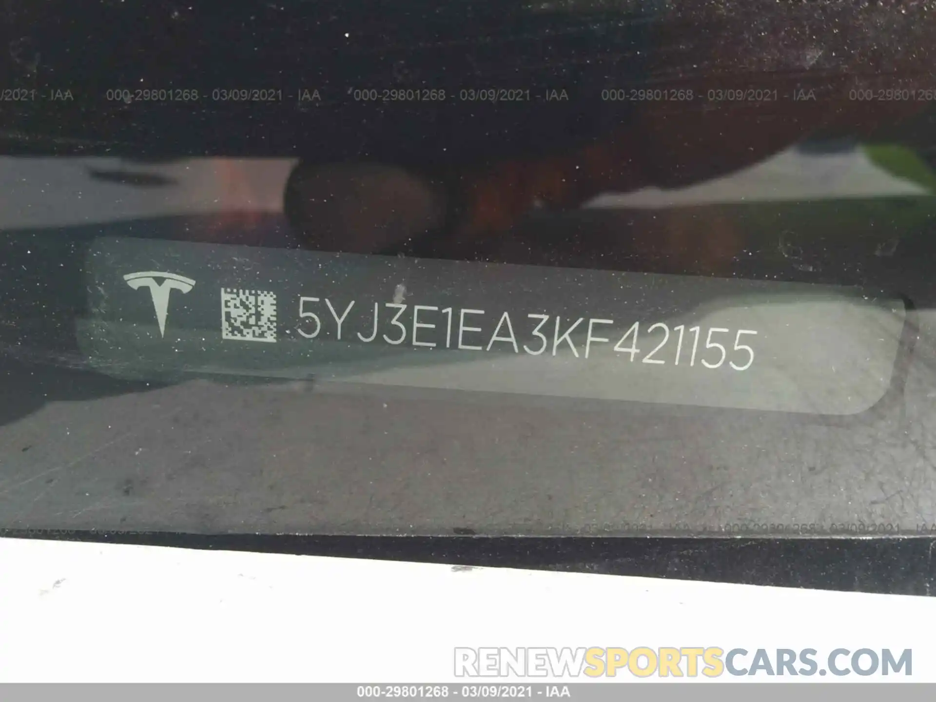 9 Фотография поврежденного автомобиля 5YJ3E1EA3KF421155 TESLA MODEL 3 2019