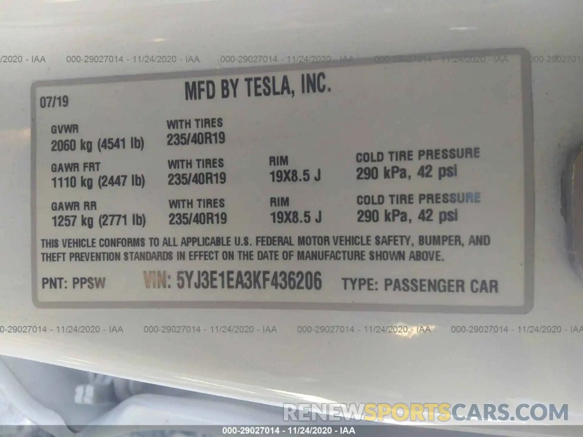 9 Photograph of a damaged car 5YJ3E1EA3KF436206 TESLA MODEL 3 2019