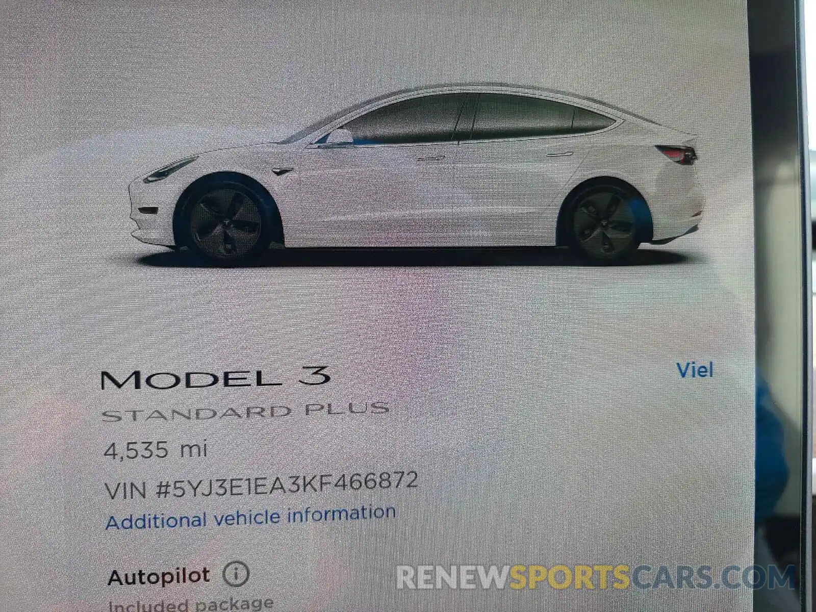 8 Photograph of a damaged car 5YJ3E1EA3KF466872 TESLA MODEL 3 2019