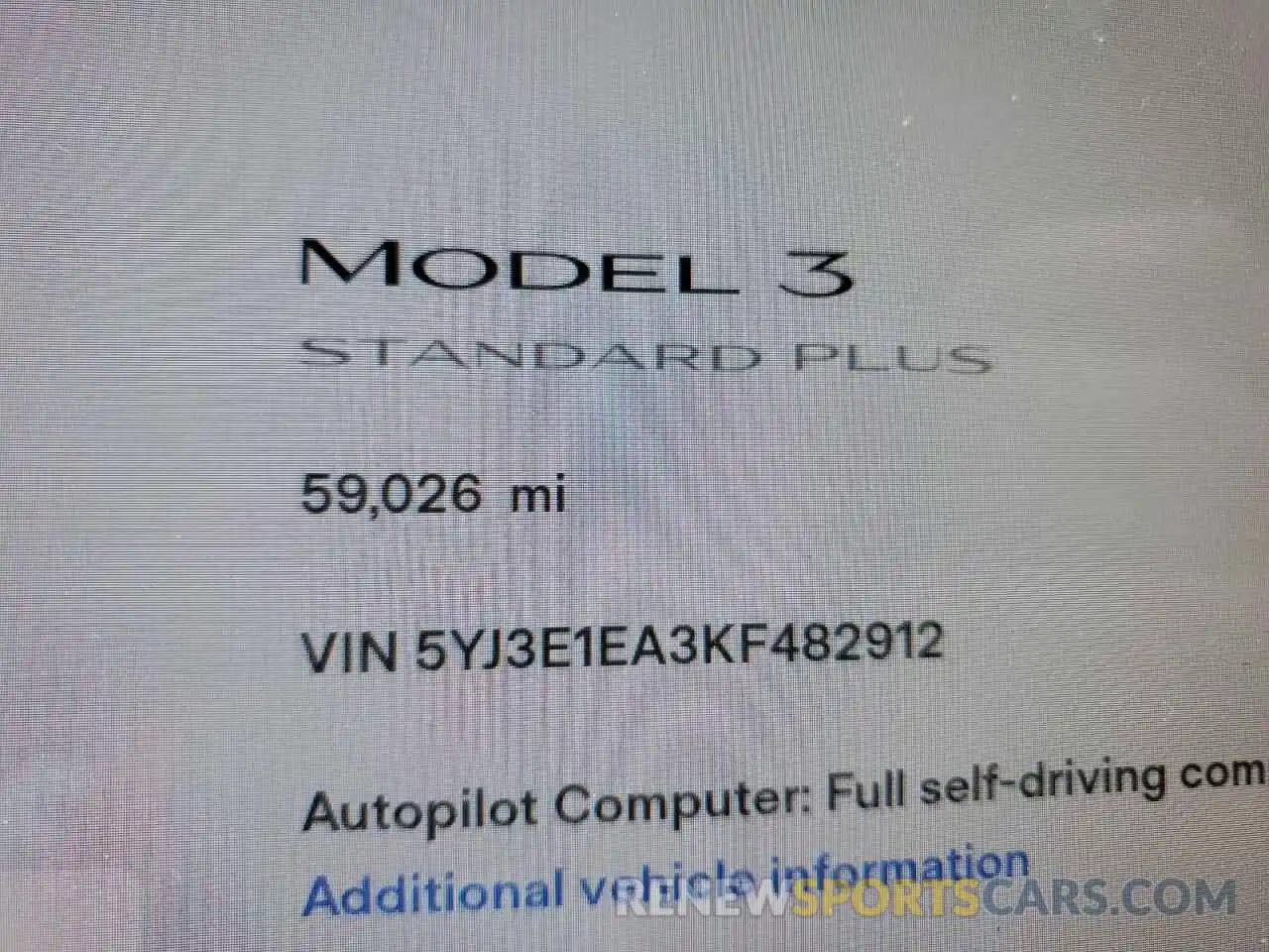 8 Photograph of a damaged car 5YJ3E1EA3KF482912 TESLA MODEL 3 2019