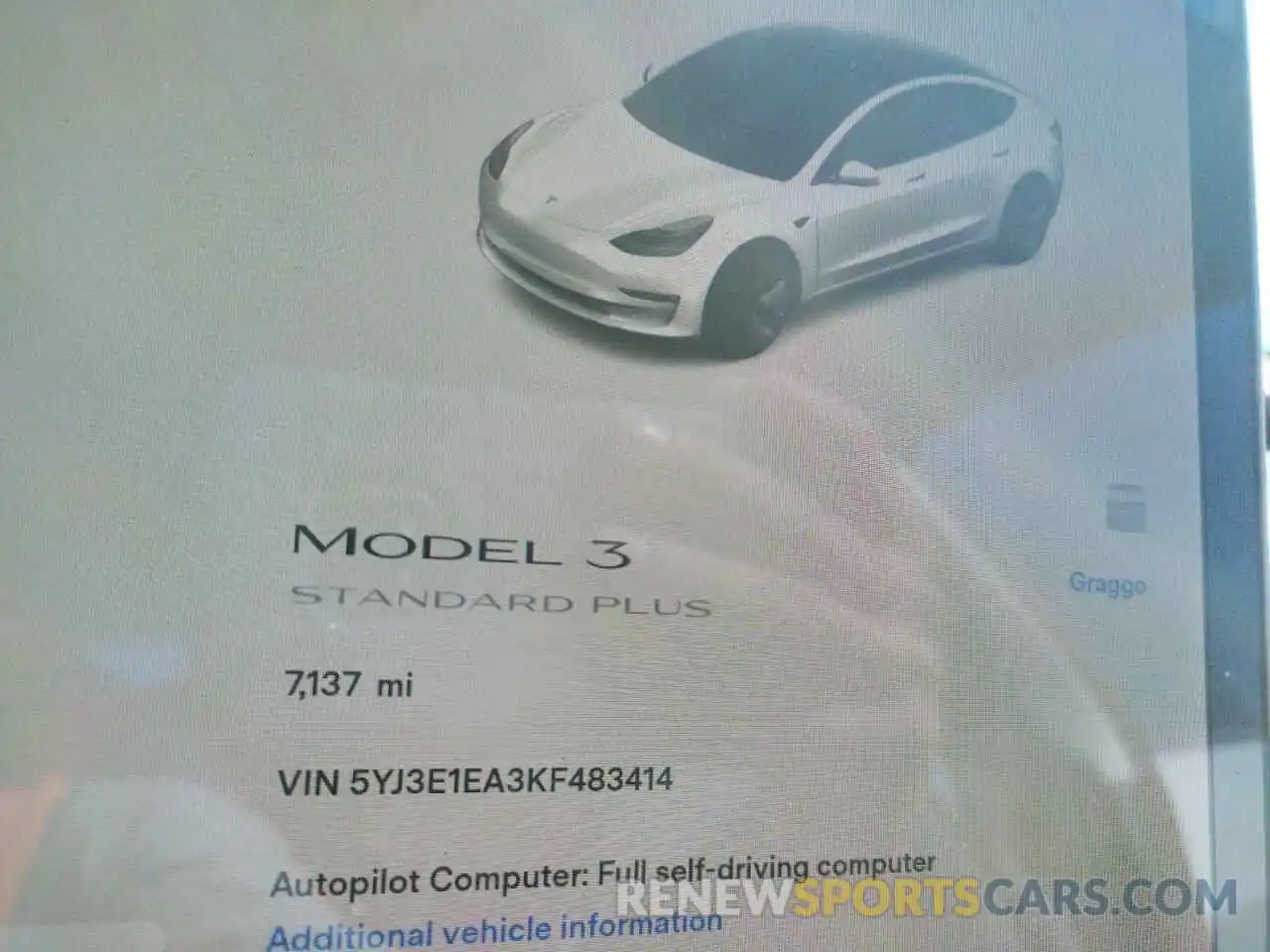 8 Фотография поврежденного автомобиля 5YJ3E1EA3KF483414 TESLA MODEL 3 2019