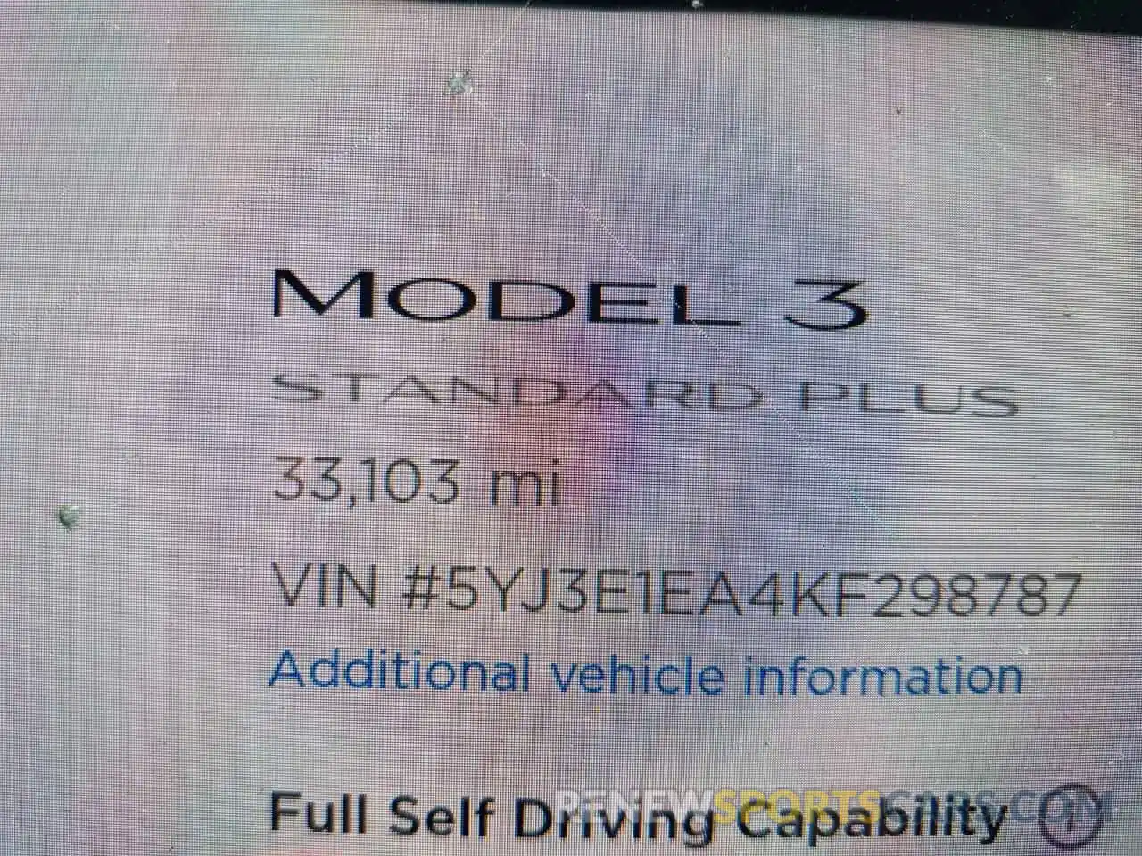 8 Photograph of a damaged car 5YJ3E1EA4KF298787 TESLA MODEL 3 2019