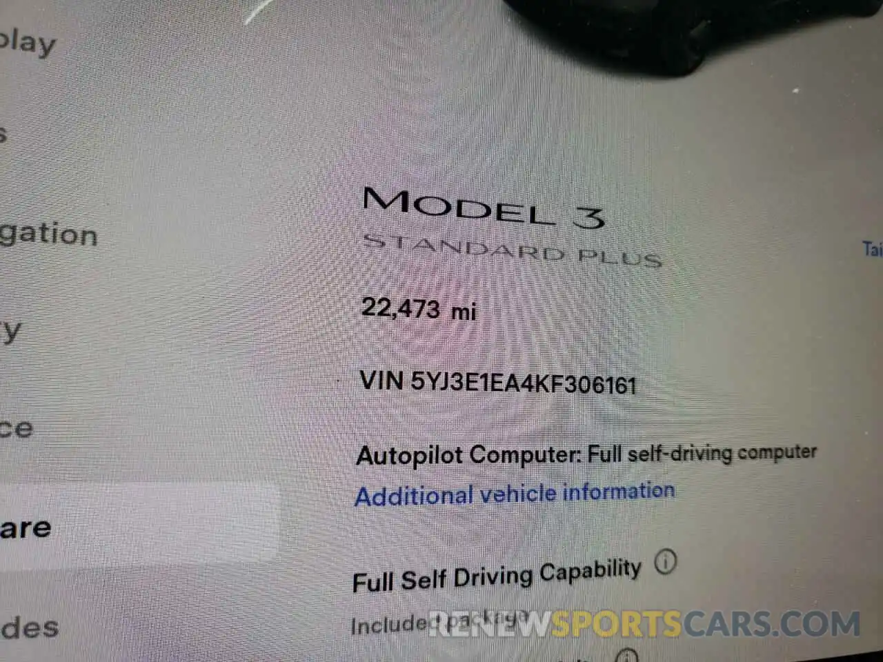 8 Photograph of a damaged car 5YJ3E1EA4KF306161 TESLA MODEL 3 2019