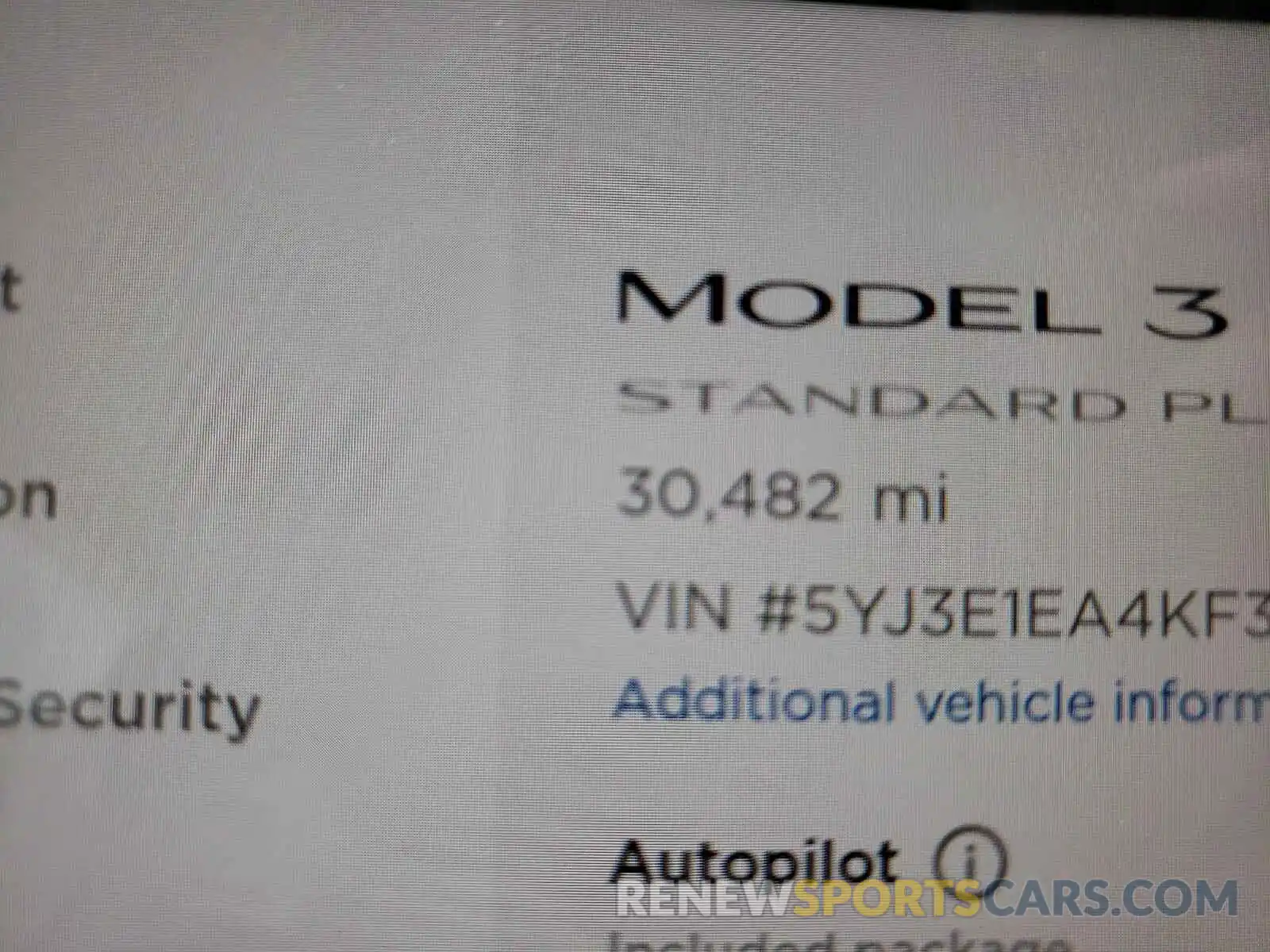 8 Photograph of a damaged car 5YJ3E1EA4KF311876 TESLA MODEL 3 2019