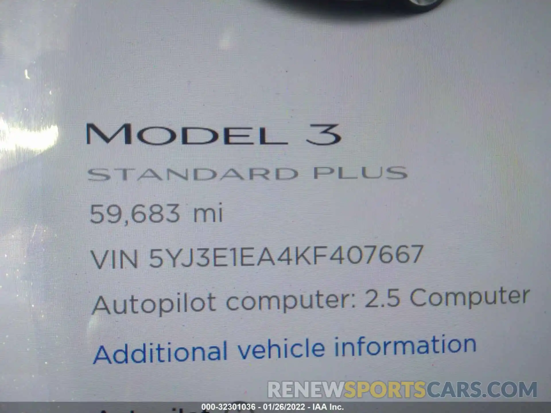 7 Фотография поврежденного автомобиля 5YJ3E1EA4KF407667 TESLA MODEL 3 2019