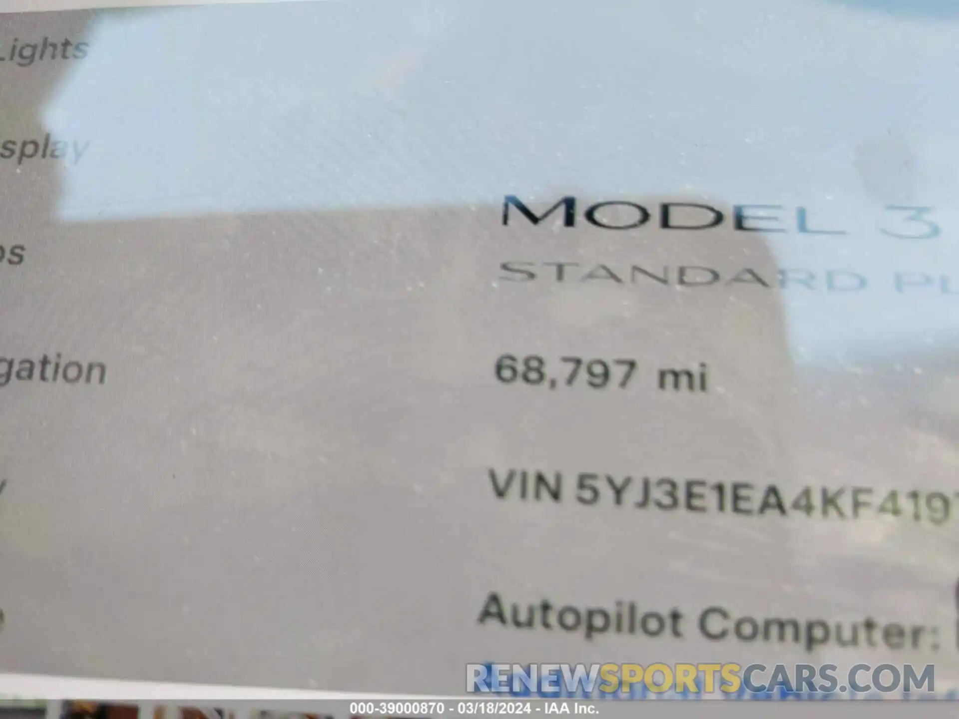 14 Photograph of a damaged car 5YJ3E1EA4KF419768 TESLA MODEL 3 2019