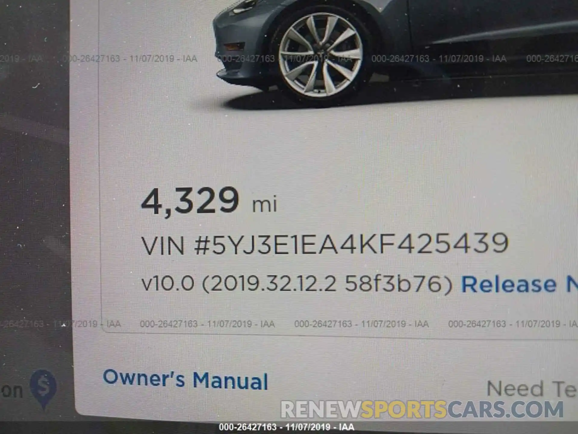 7 Photograph of a damaged car 5YJ3E1EA4KF425439 TESLA MODEL 3 2019