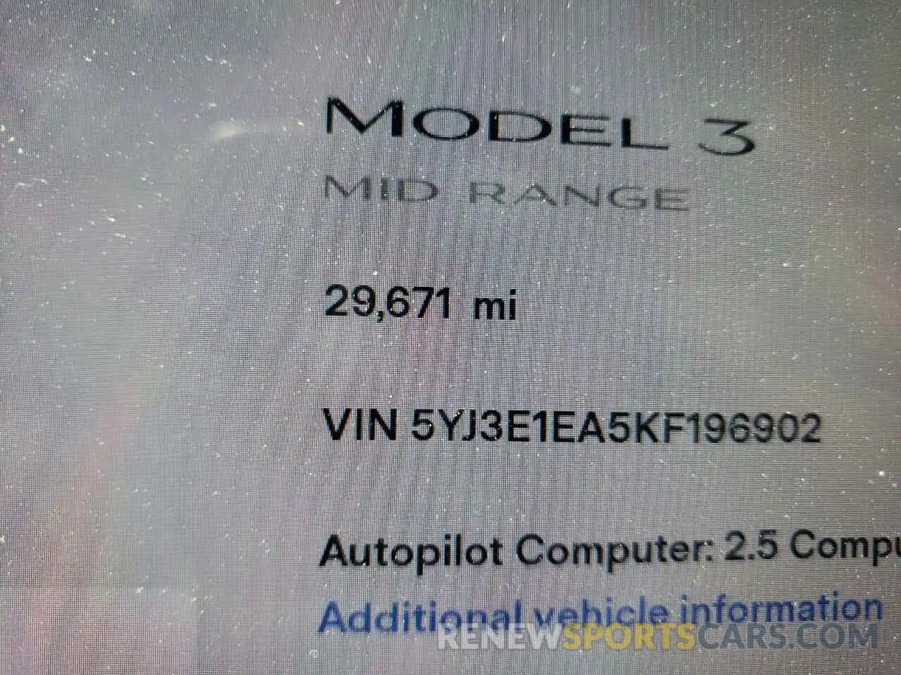 8 Photograph of a damaged car 5YJ3E1EA5KF196902 TESLA MODEL 3 2019