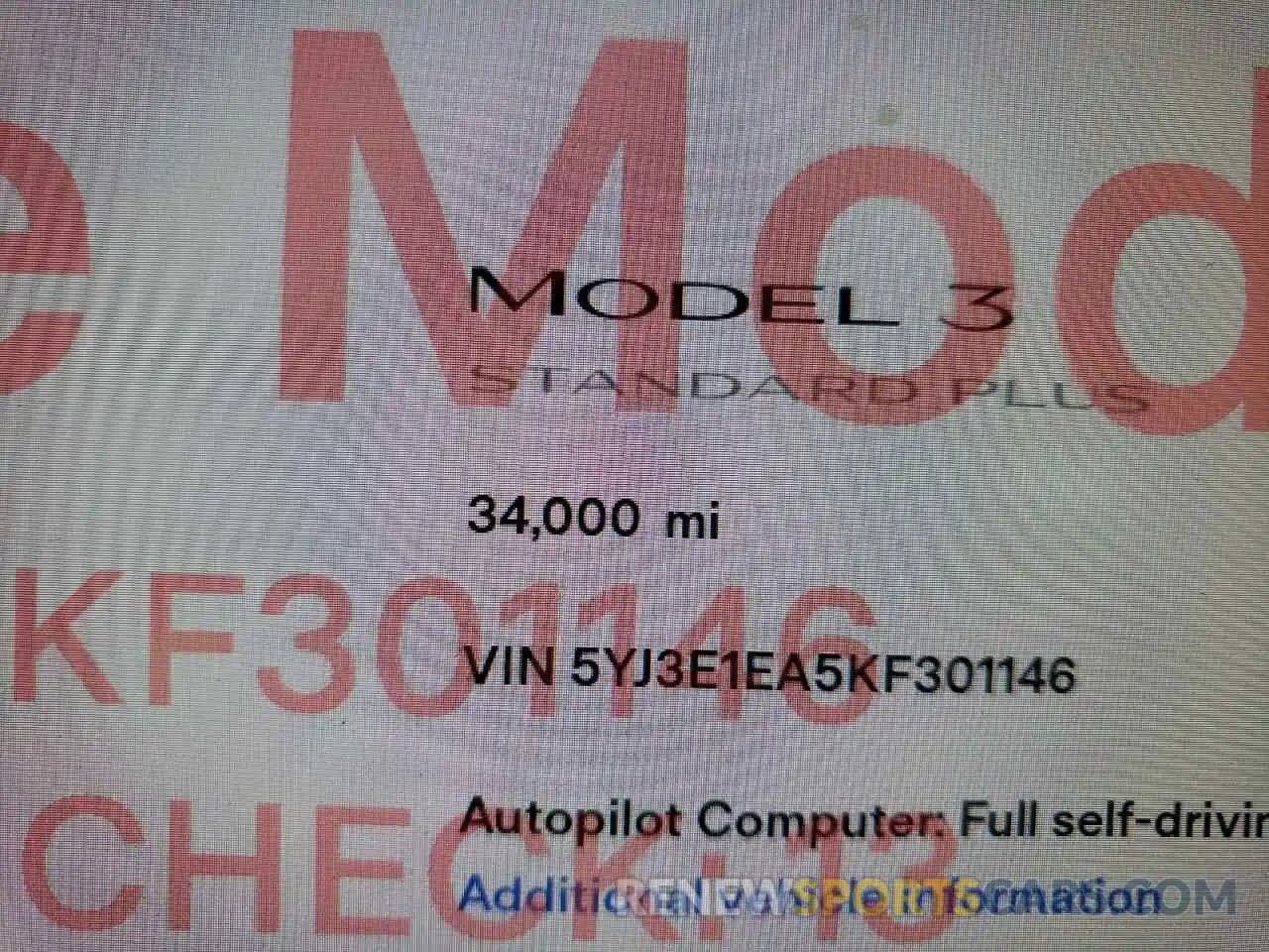 8 Фотография поврежденного автомобиля 5YJ3E1EA5KF301146 TESLA MODEL 3 2019