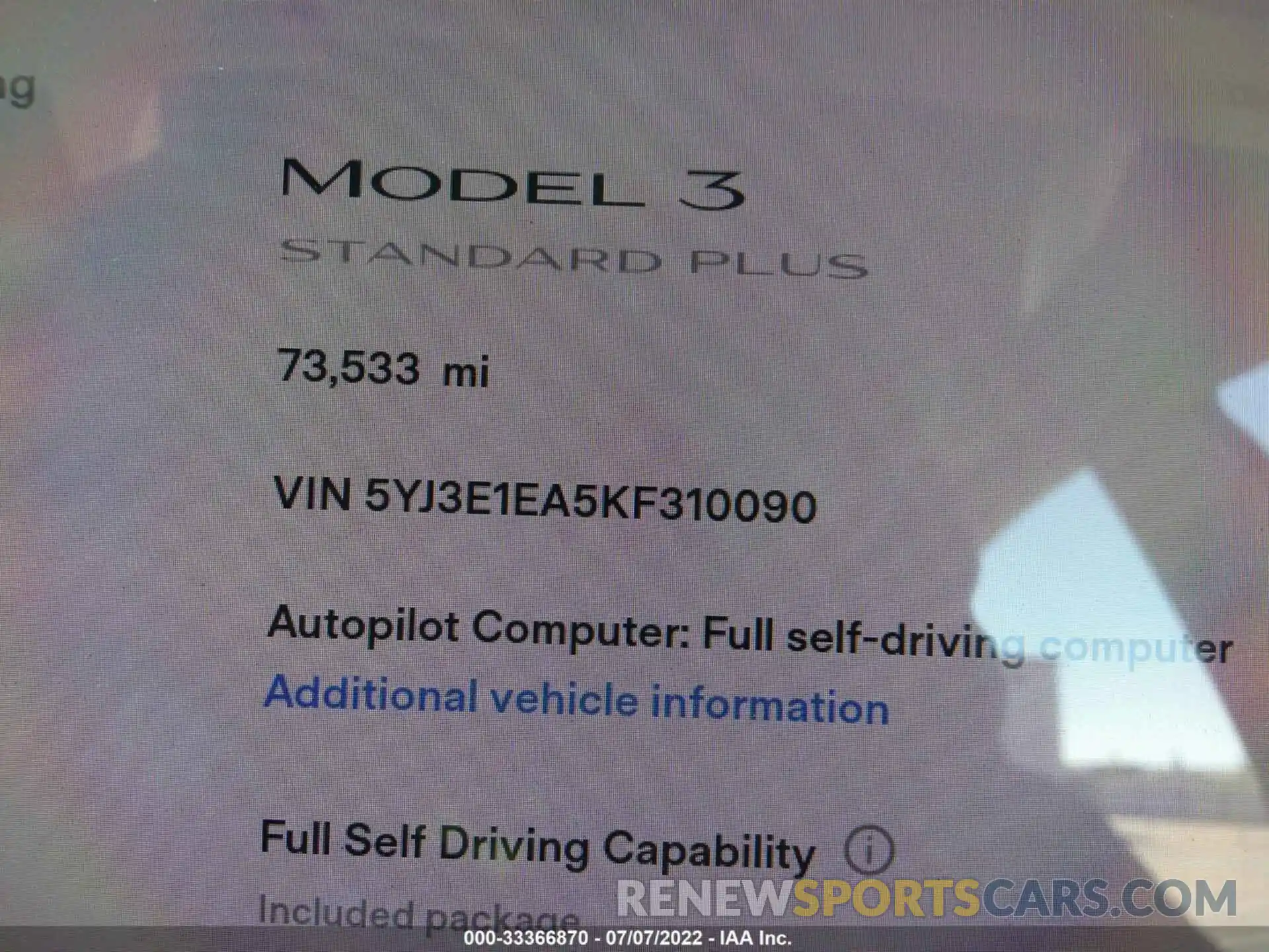 7 Фотография поврежденного автомобиля 5YJ3E1EA5KF310090 TESLA MODEL 3 2019