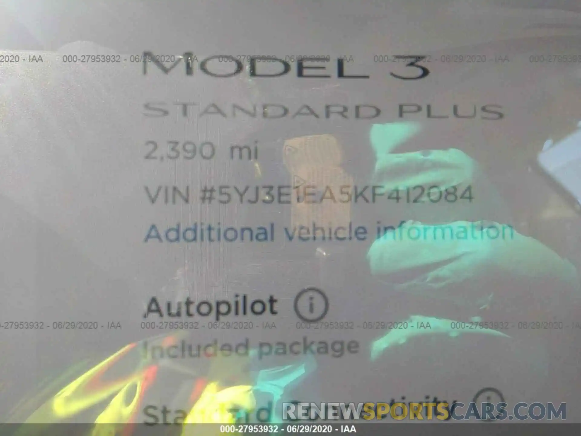 7 Photograph of a damaged car 5YJ3E1EA5KF412084 TESLA MODEL 3 2019