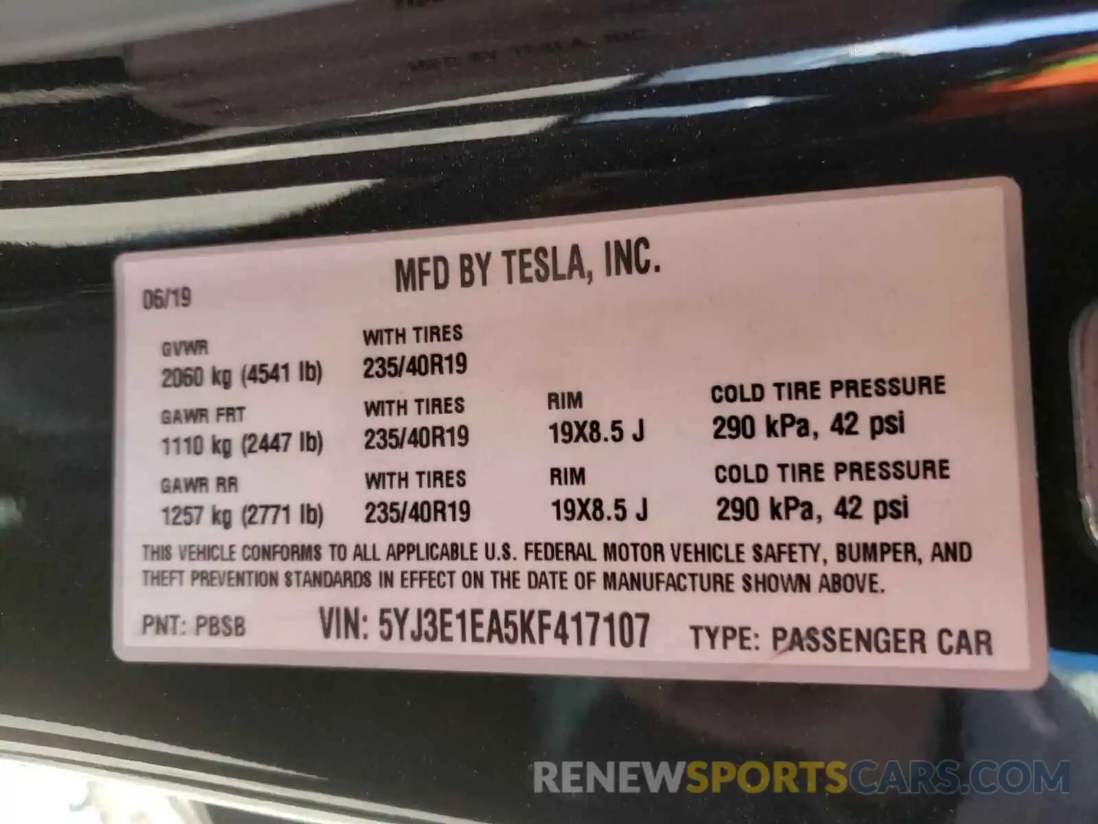 10 Фотография поврежденного автомобиля 5YJ3E1EA5KF417107 TESLA MODEL 3 2019