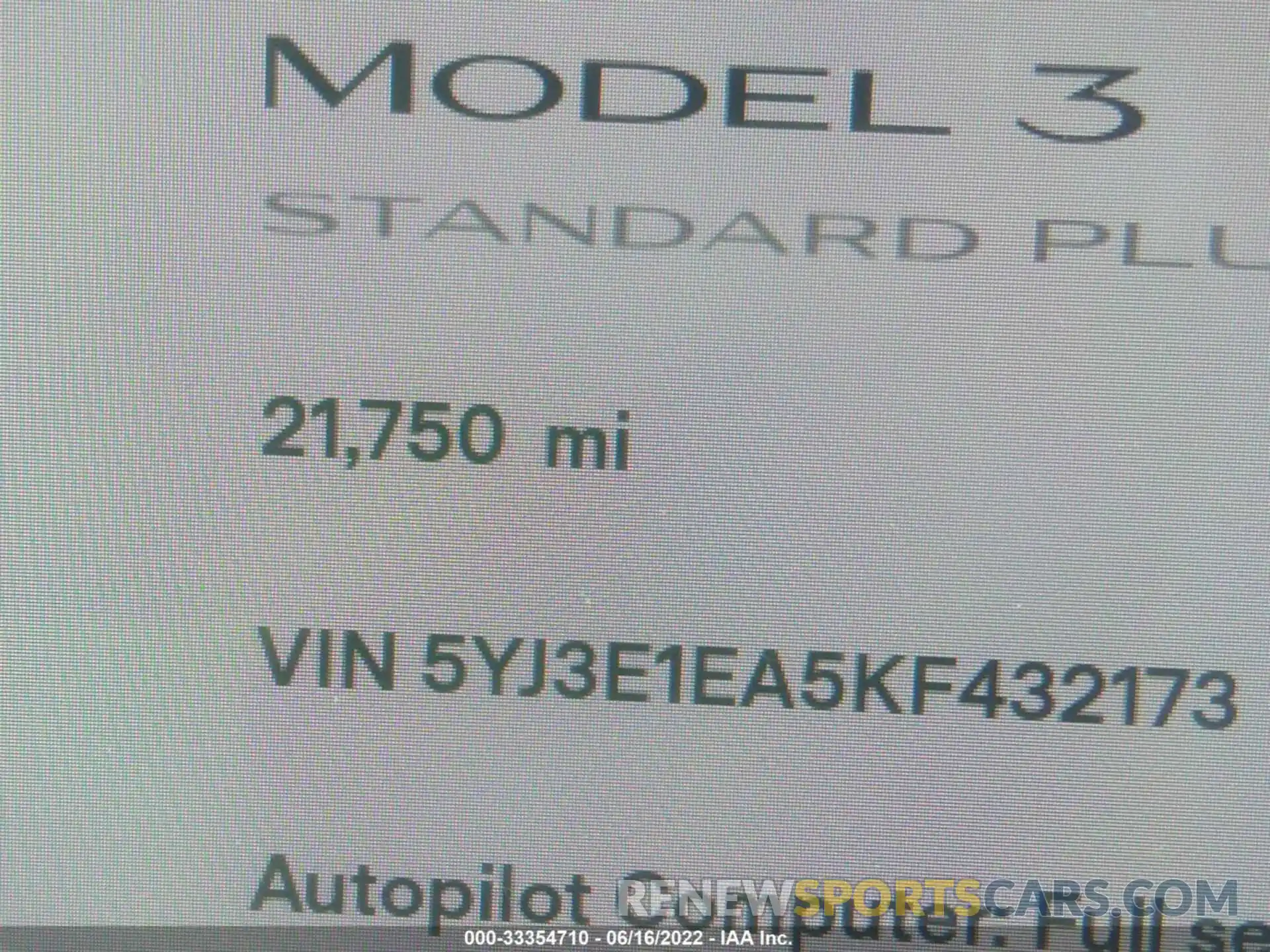 7 Фотография поврежденного автомобиля 5YJ3E1EA5KF432173 TESLA MODEL 3 2019