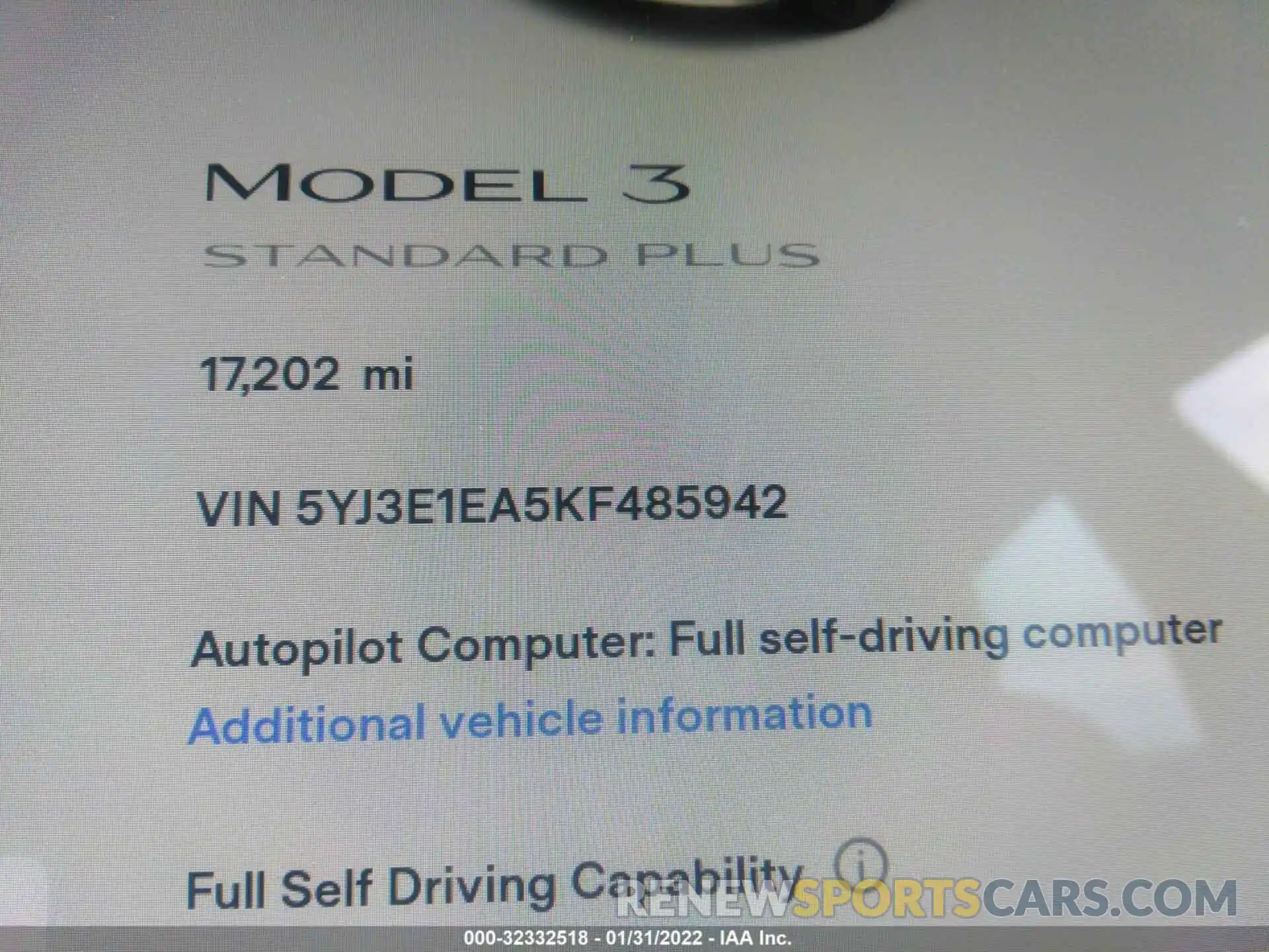 7 Photograph of a damaged car 5YJ3E1EA5KF485942 TESLA MODEL 3 2019