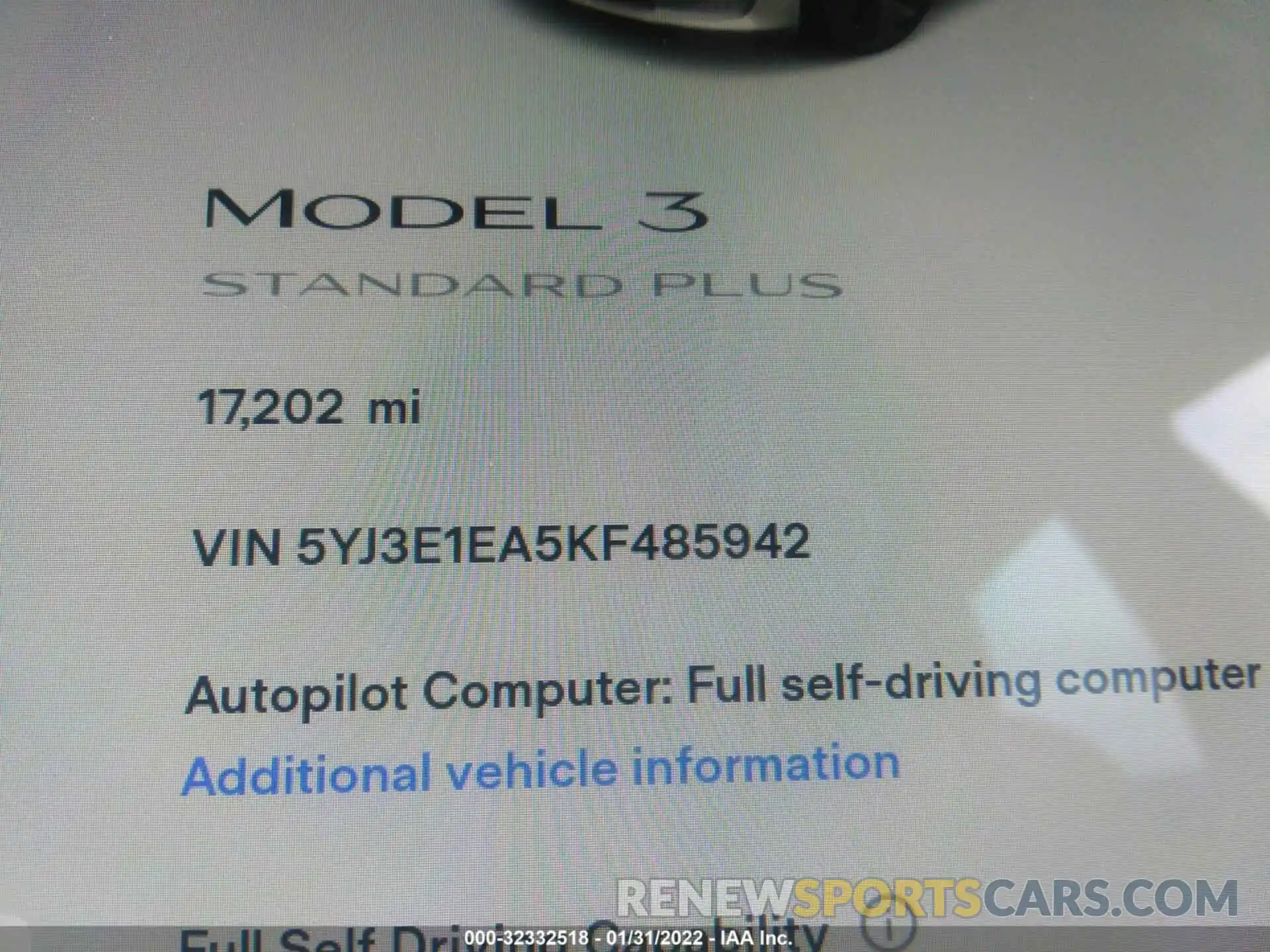 9 Photograph of a damaged car 5YJ3E1EA5KF485942 TESLA MODEL 3 2019