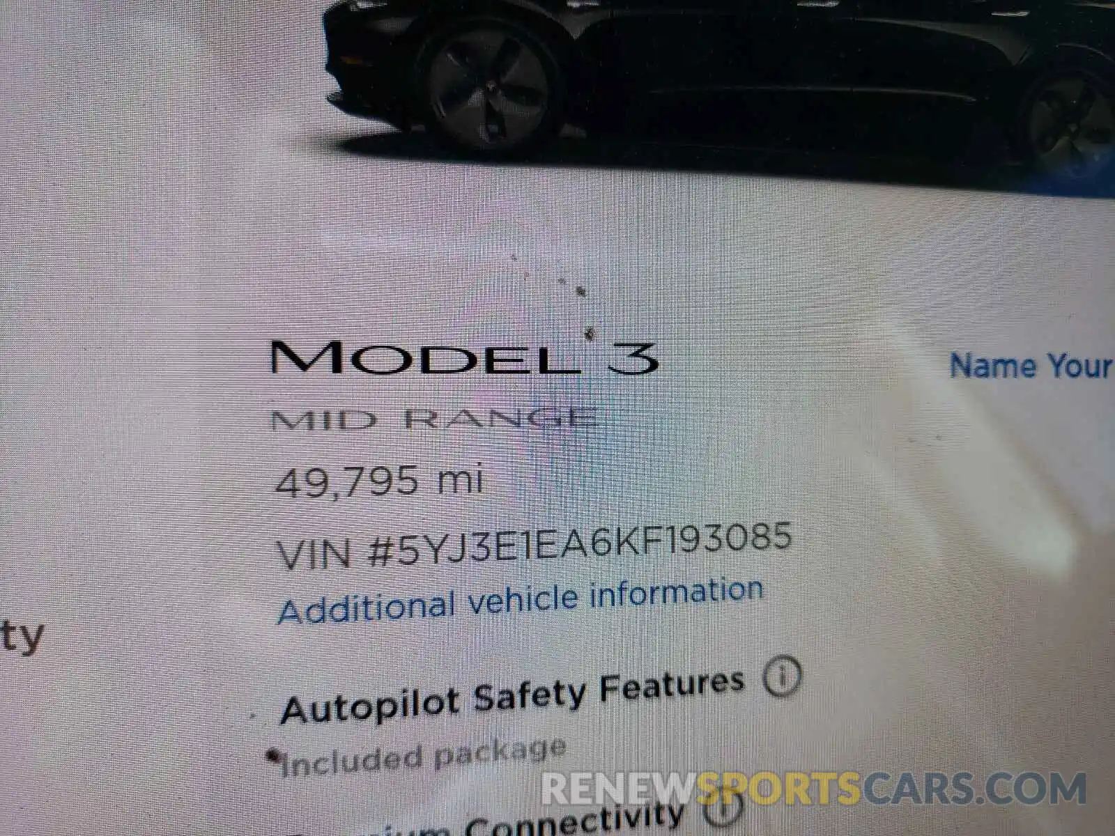 8 Photograph of a damaged car 5YJ3E1EA6KF193085 TESLA MODEL 3 2019