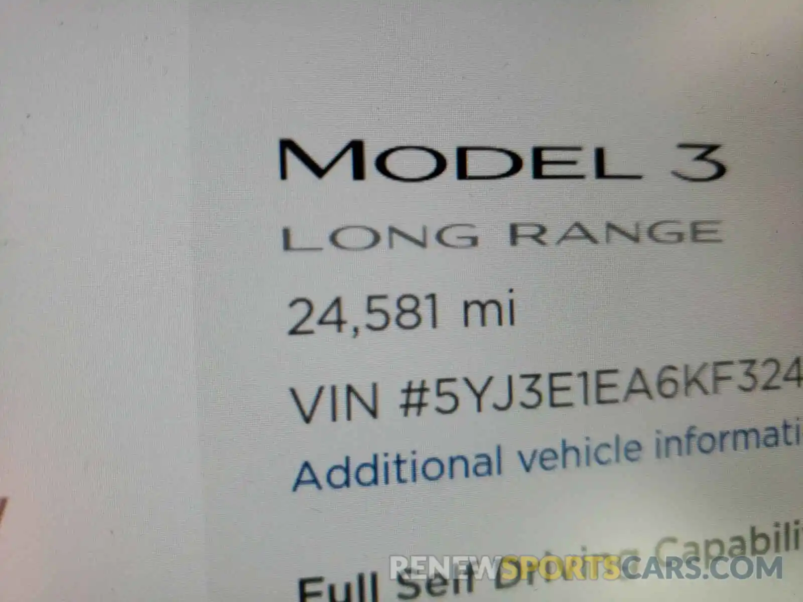 8 Photograph of a damaged car 5YJ3E1EA6KF324502 TESLA MODEL 3 2019