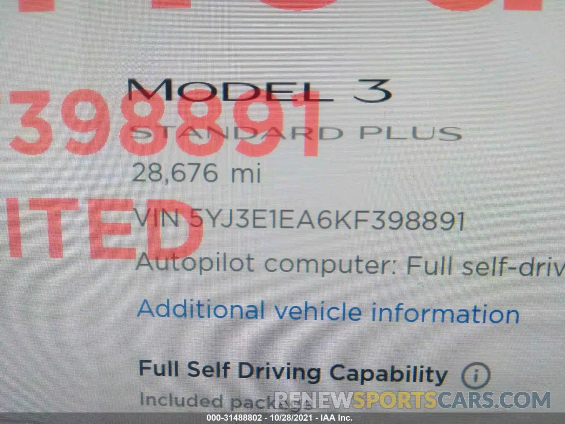 7 Фотография поврежденного автомобиля 5YJ3E1EA6KF398891 TESLA MODEL 3 2019