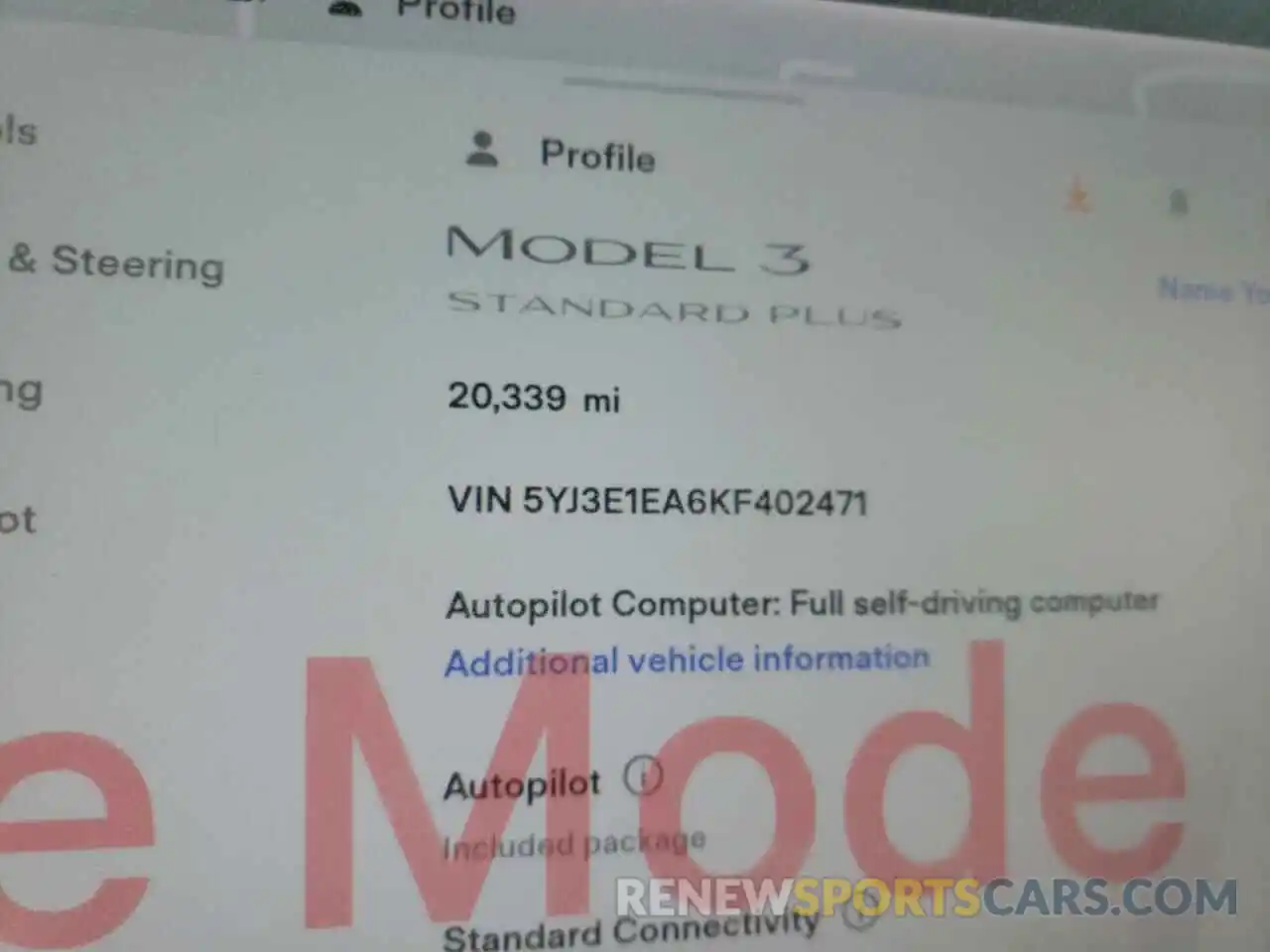 8 Фотография поврежденного автомобиля 5YJ3E1EA6KF402471 TESLA MODEL 3 2019