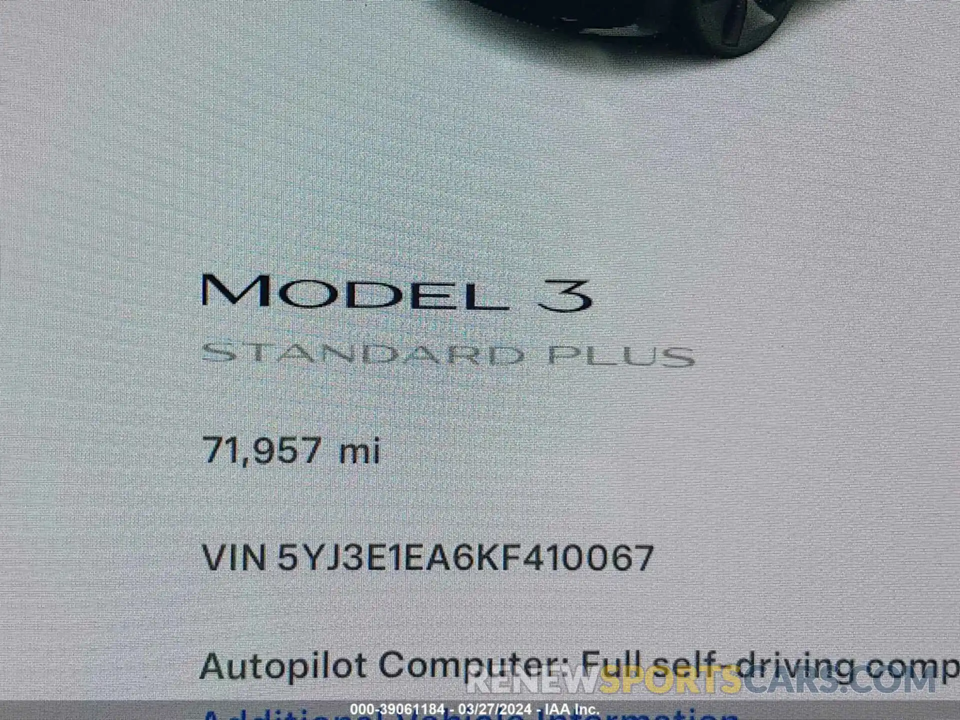 16 Фотография поврежденного автомобиля 5YJ3E1EA6KF410067 TESLA MODEL 3 2019