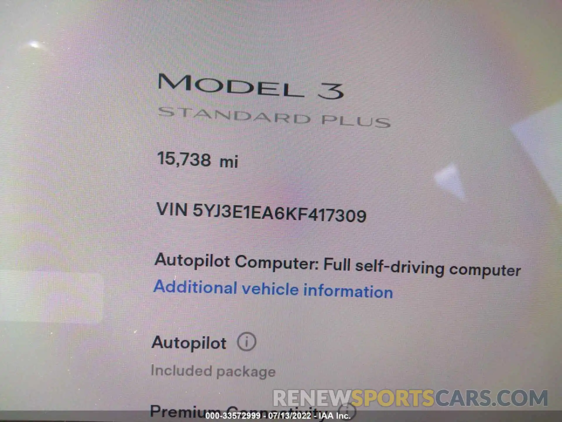 7 Photograph of a damaged car 5YJ3E1EA6KF417309 TESLA MODEL 3 2019