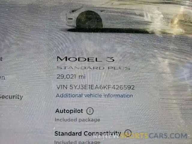 8 Фотография поврежденного автомобиля 5YJ3E1EA6KF426592 TESLA MODEL 3 2019