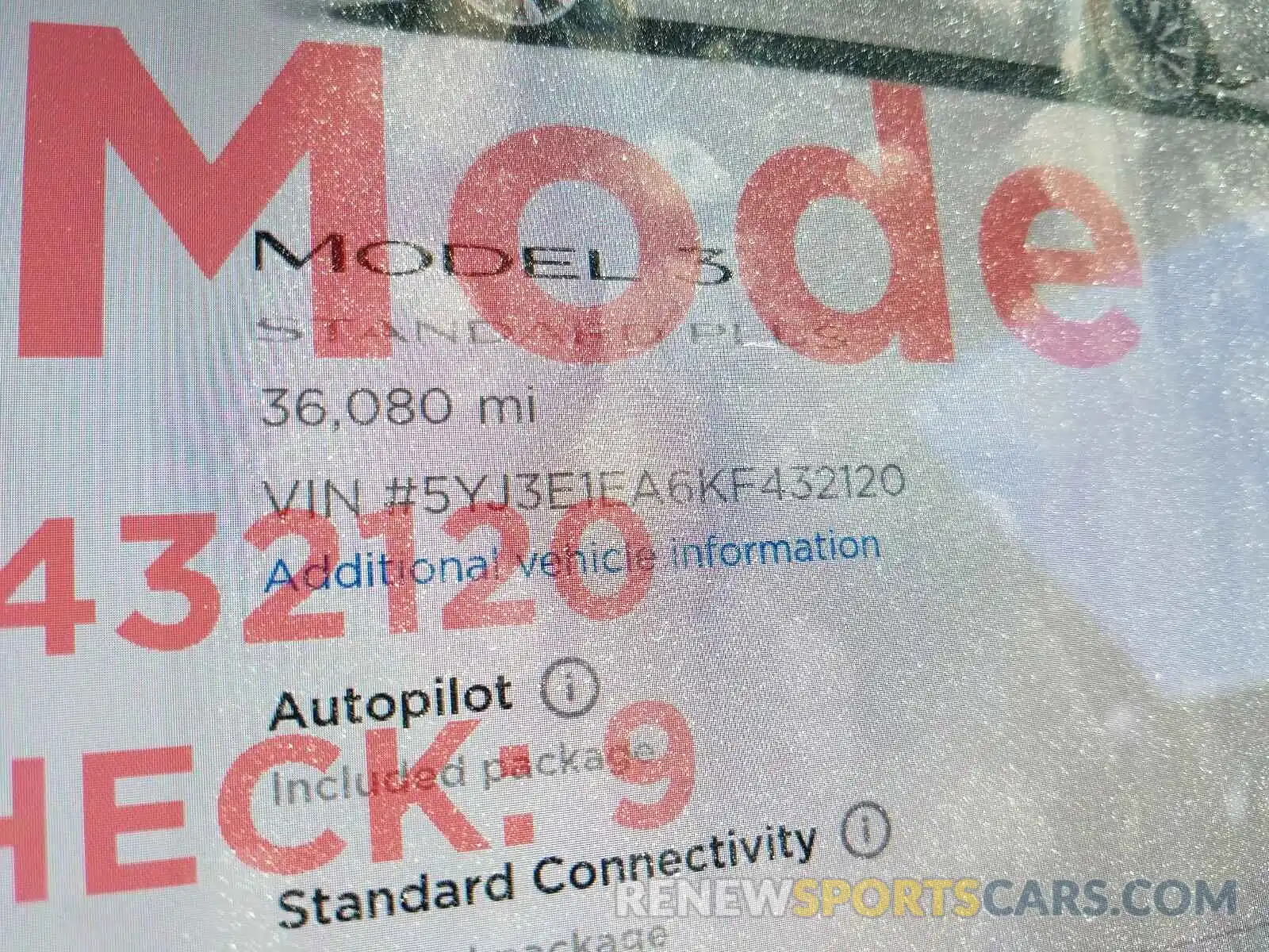 8 Photograph of a damaged car 5YJ3E1EA6KF432120 TESLA MODEL 3 2019