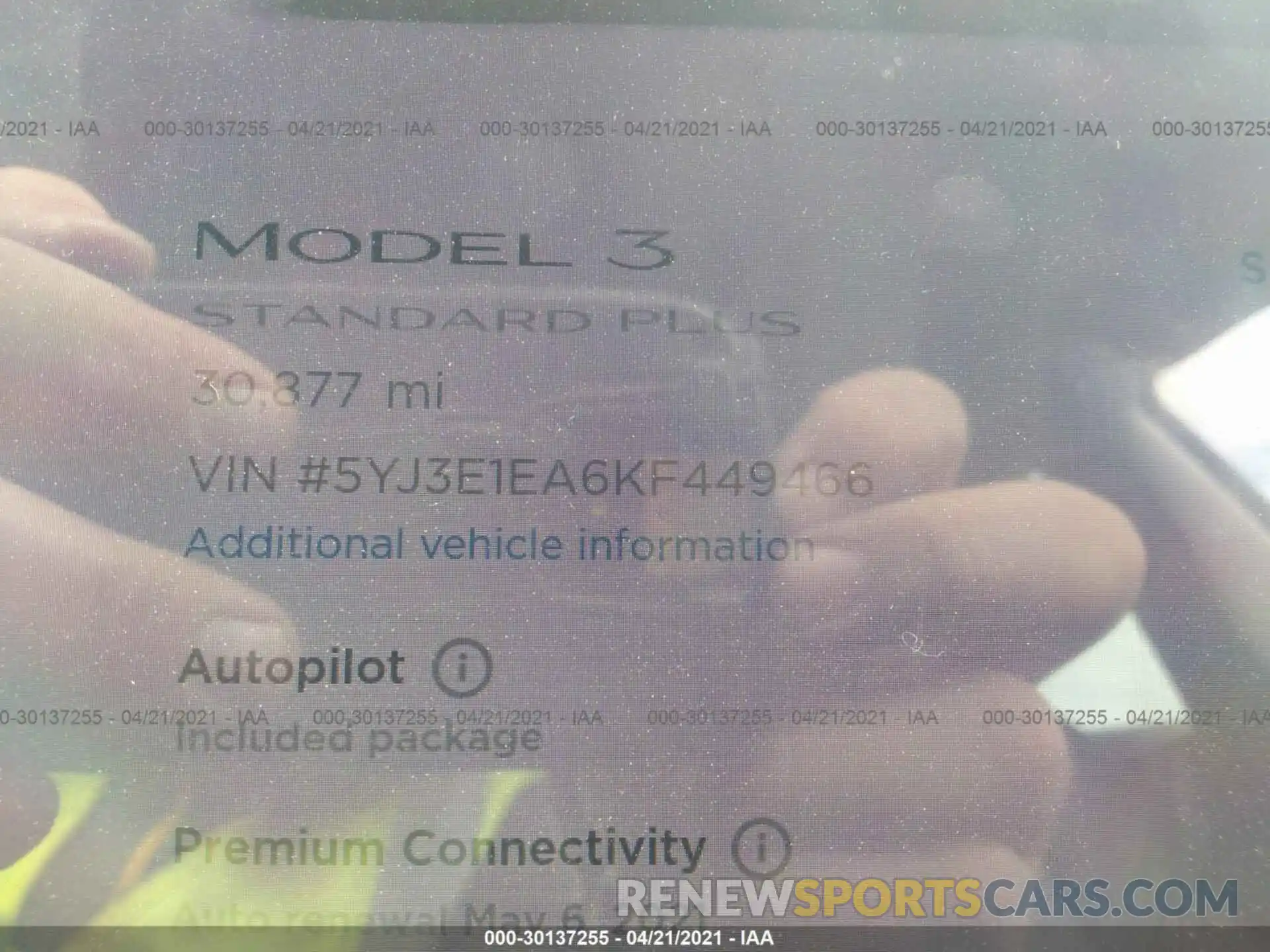 7 Фотография поврежденного автомобиля 5YJ3E1EA6KF449466 TESLA MODEL 3 2019