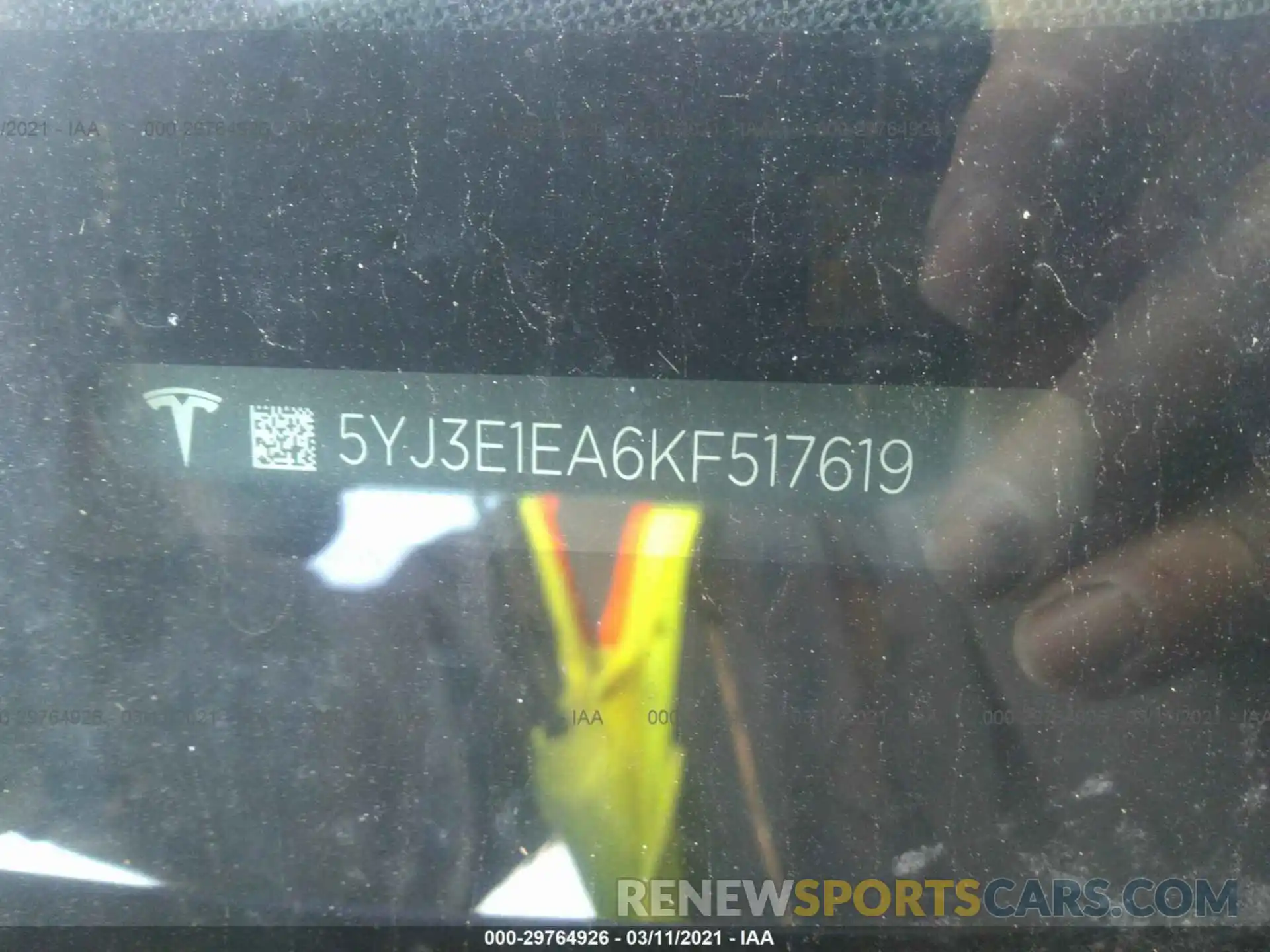 9 Photograph of a damaged car 5YJ3E1EA6KF517619 TESLA MODEL 3 2019