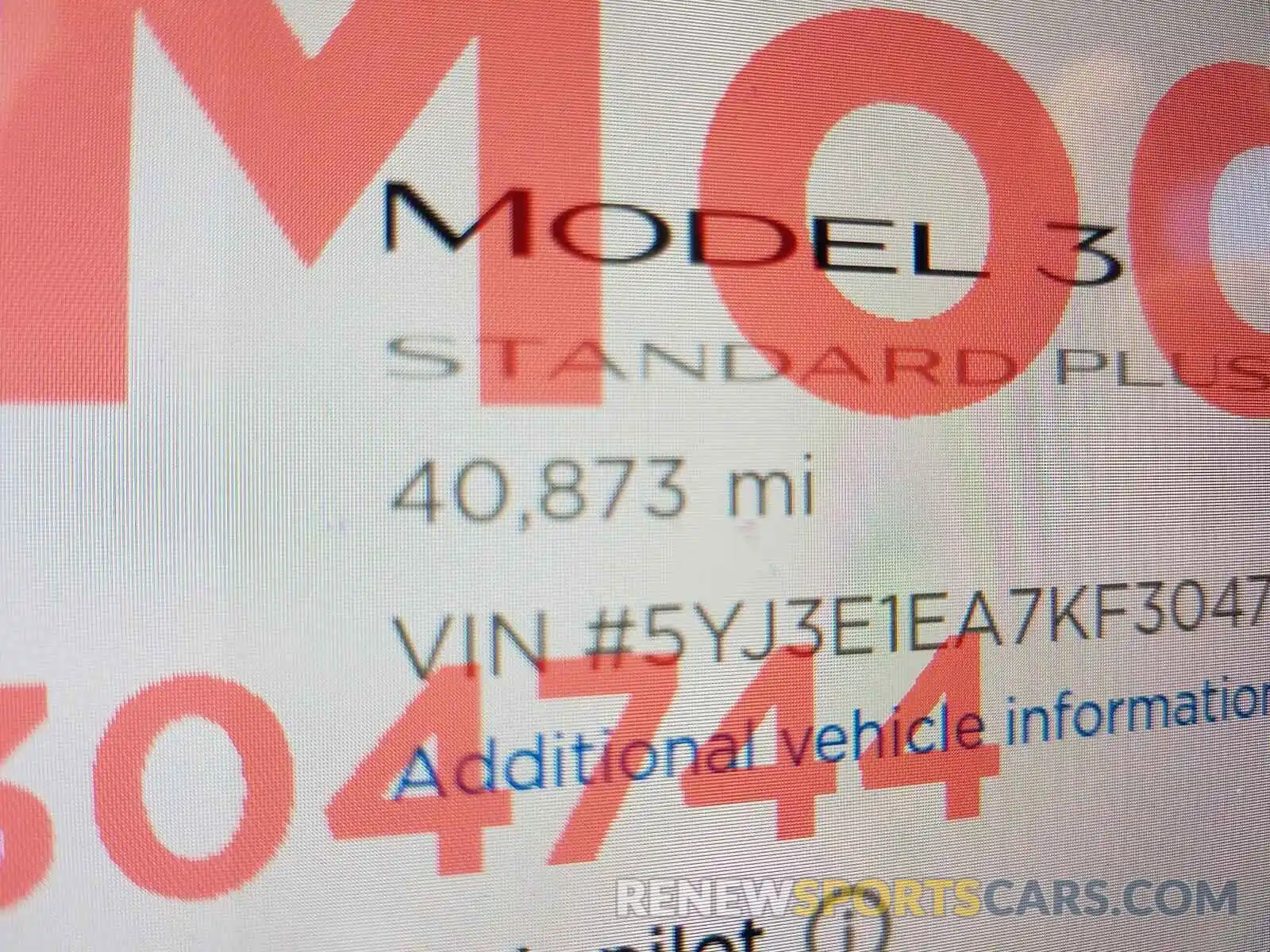 8 Photograph of a damaged car 5YJ3E1EA7KF304744 TESLA MODEL 3 2019