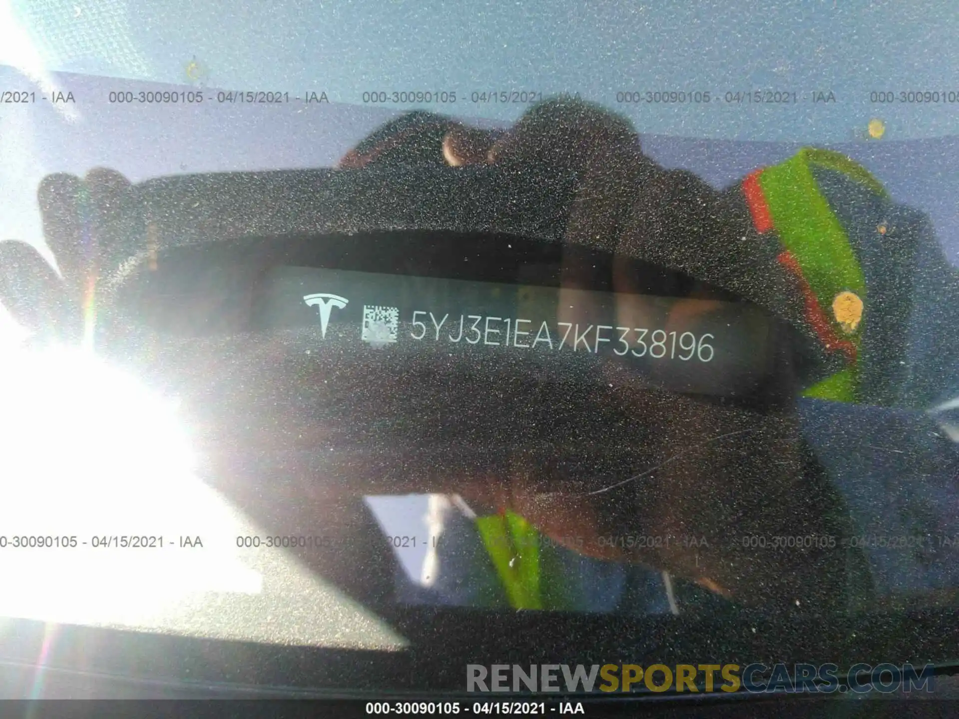 9 Photograph of a damaged car 5YJ3E1EA7KF338196 TESLA MODEL 3 2019