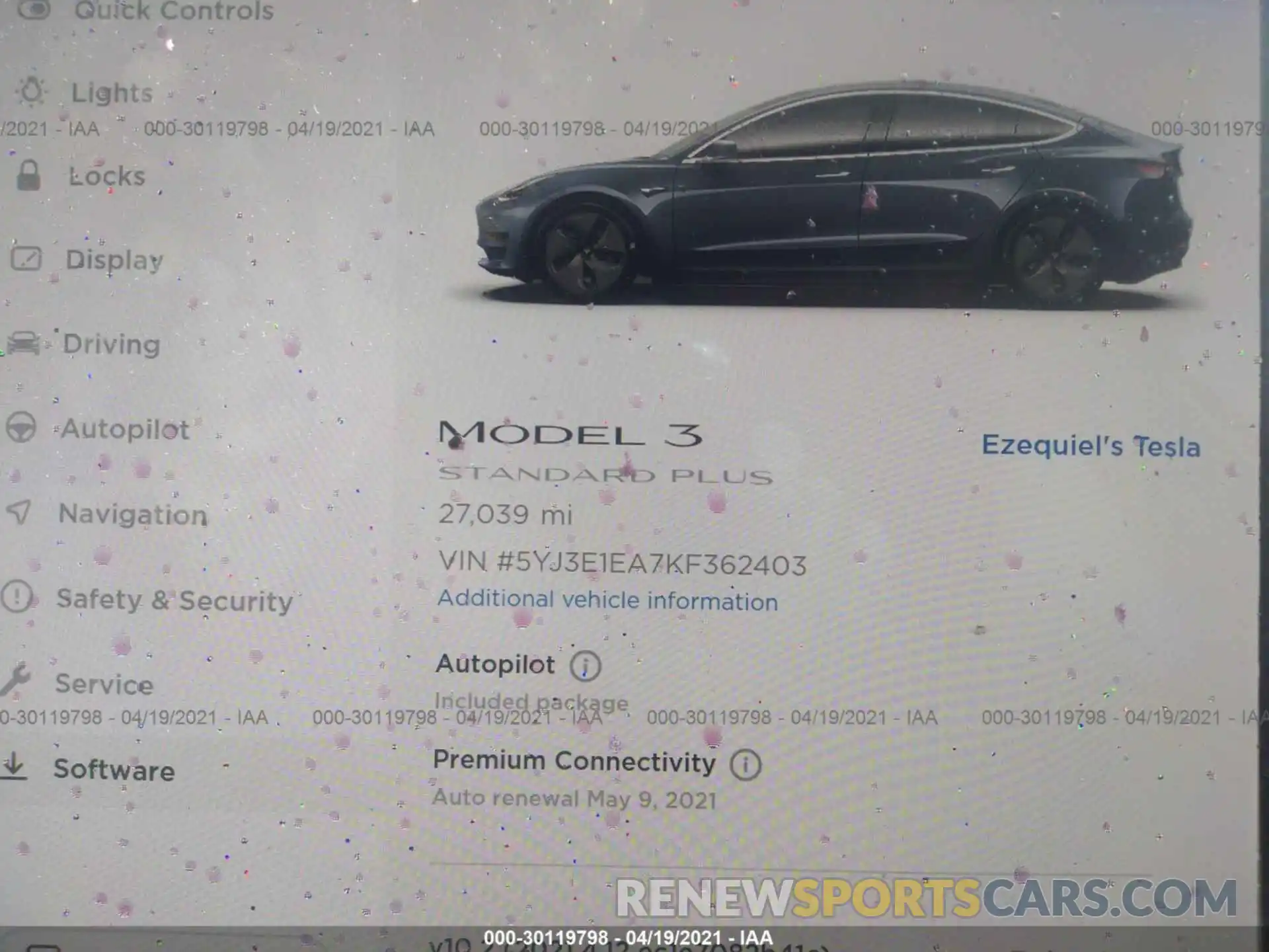 7 Photograph of a damaged car 5YJ3E1EA7KF362403 TESLA MODEL 3 2019