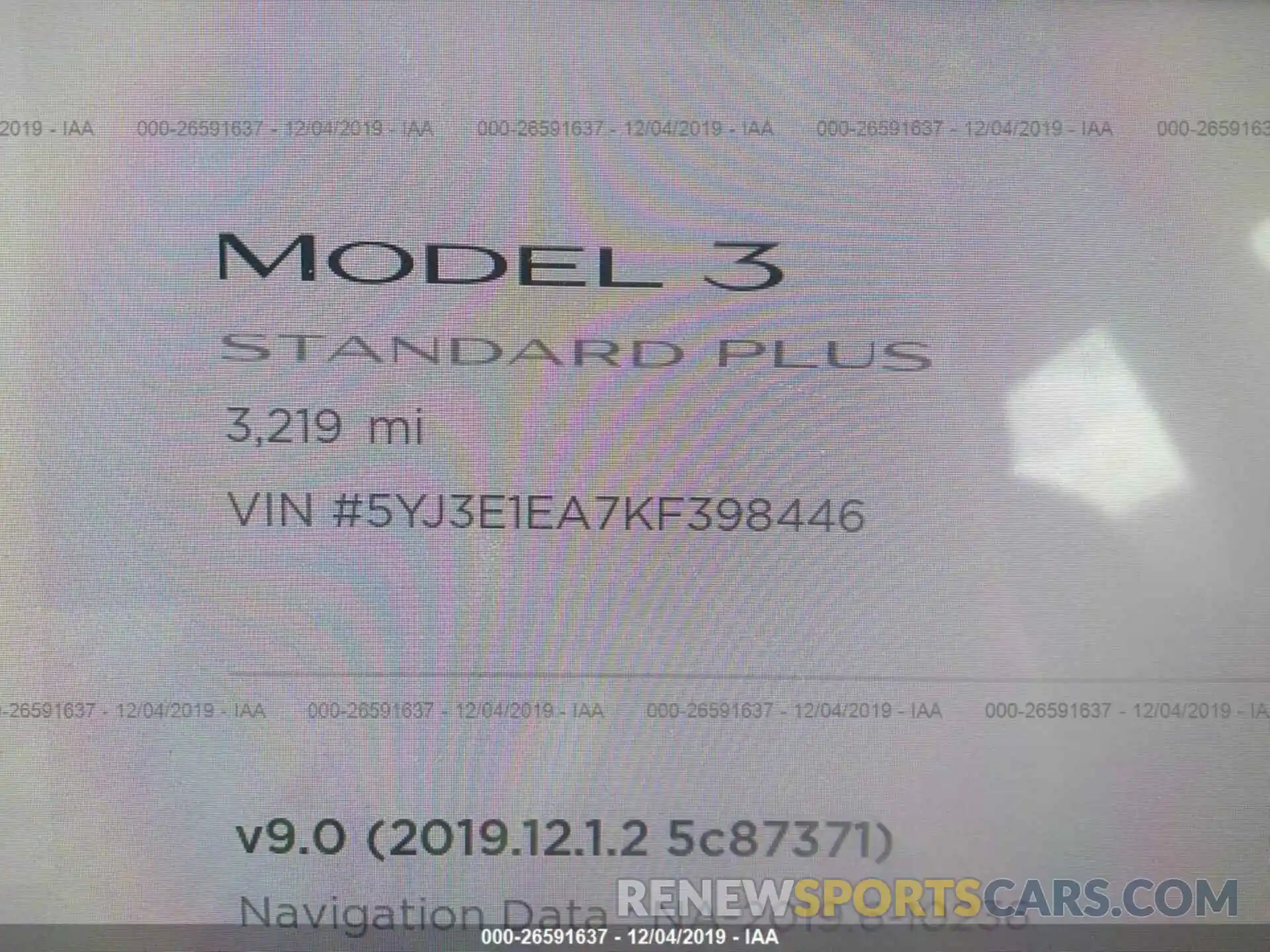 9 Photograph of a damaged car 5YJ3E1EA7KF398446 TESLA MODEL 3 2019