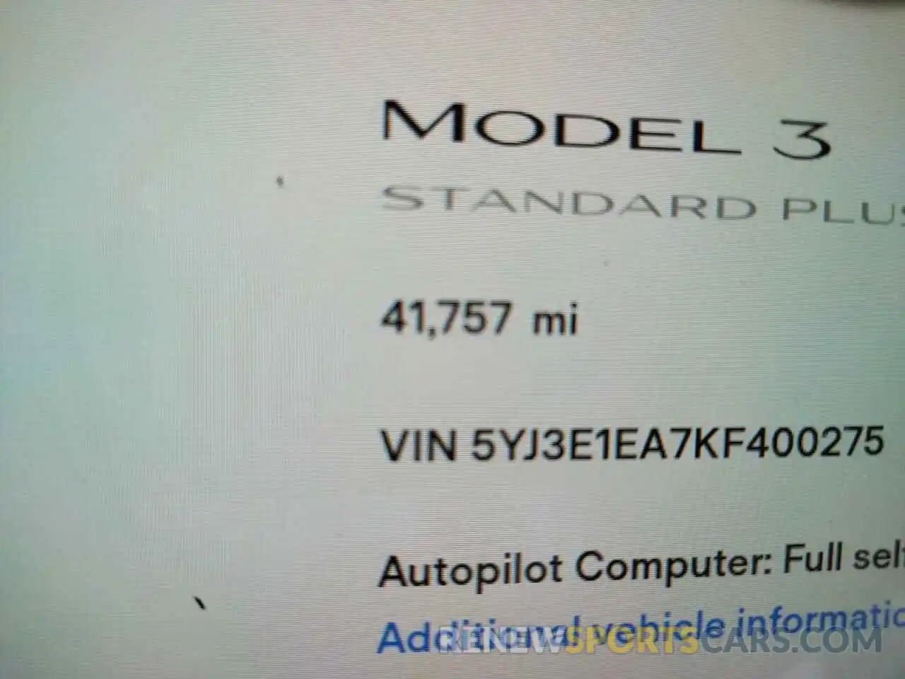 8 Фотография поврежденного автомобиля 5YJ3E1EA7KF400275 TESLA MODEL 3 2019