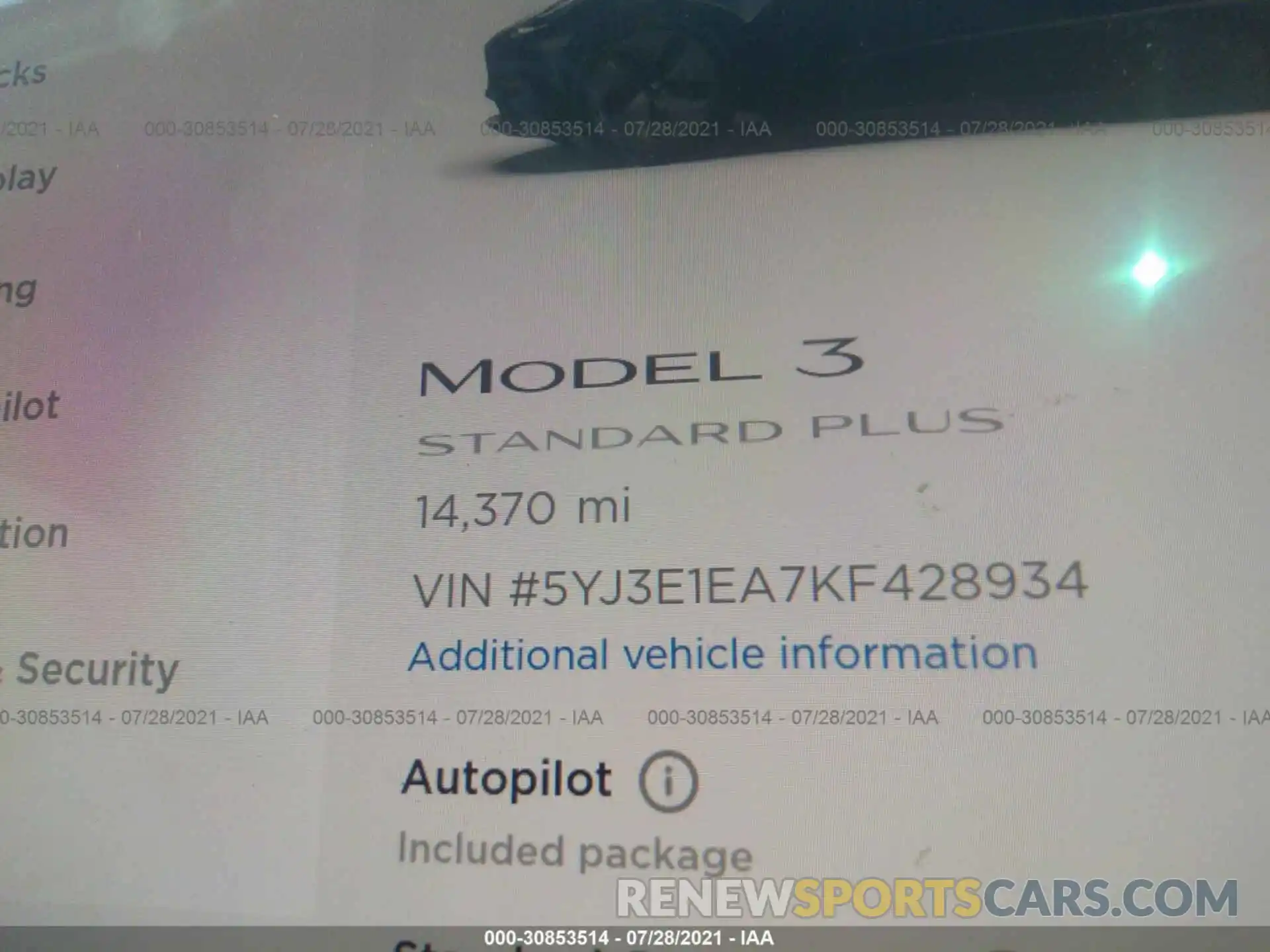 7 Фотография поврежденного автомобиля 5YJ3E1EA7KF428934 TESLA MODEL 3 2019